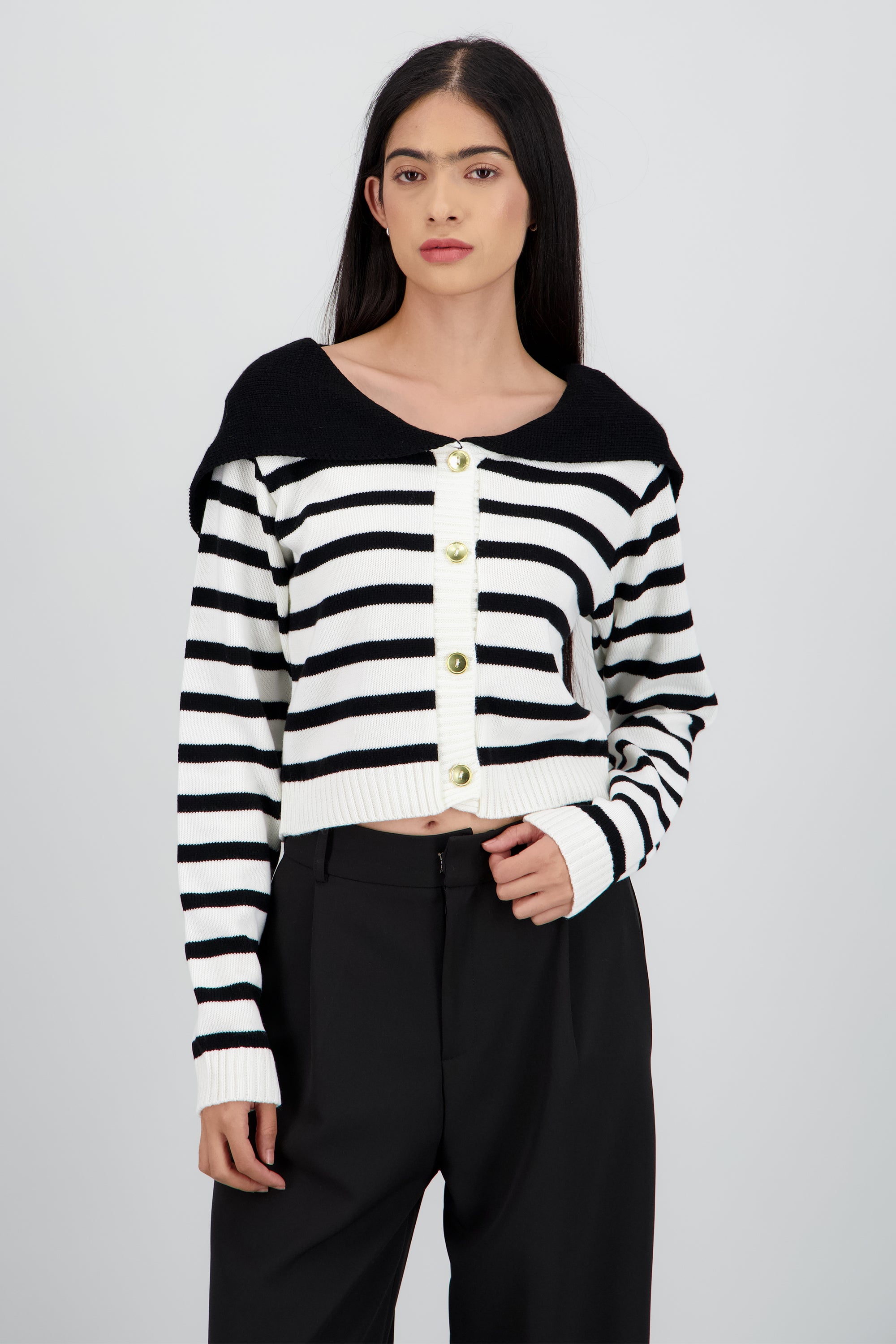 Sueter marinero con botones dorados HUESO COMBO