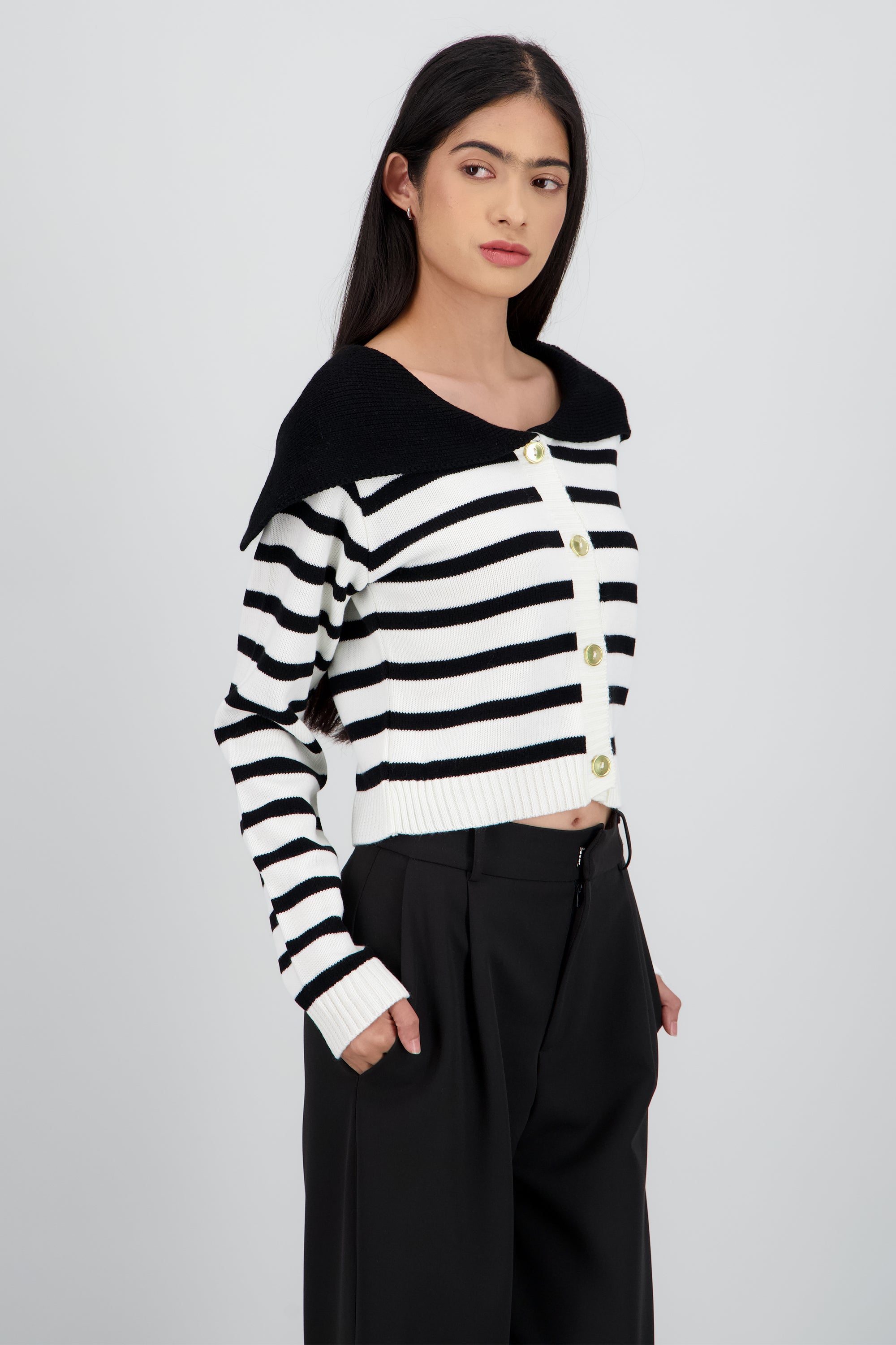 Sueter marinero con botones dorados HUESO COMBO
