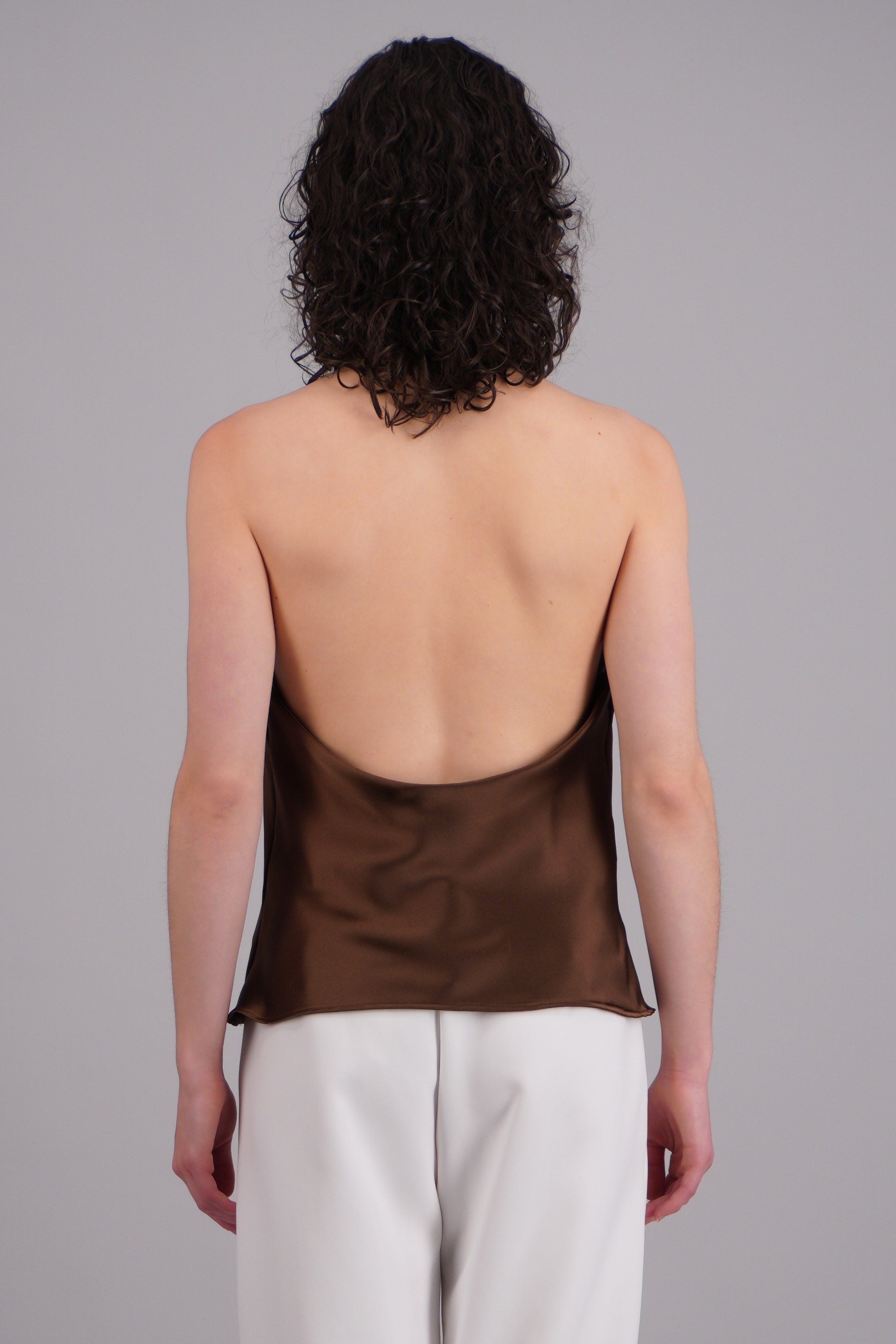 Top satín cuello cascada alto hypsters CHOCOLATE