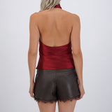 Top satín cuello cascada alto hypsters