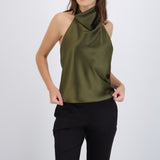 Top satín cuello cascada alto hypsters