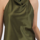 Top satín cuello cascada alto hypsters