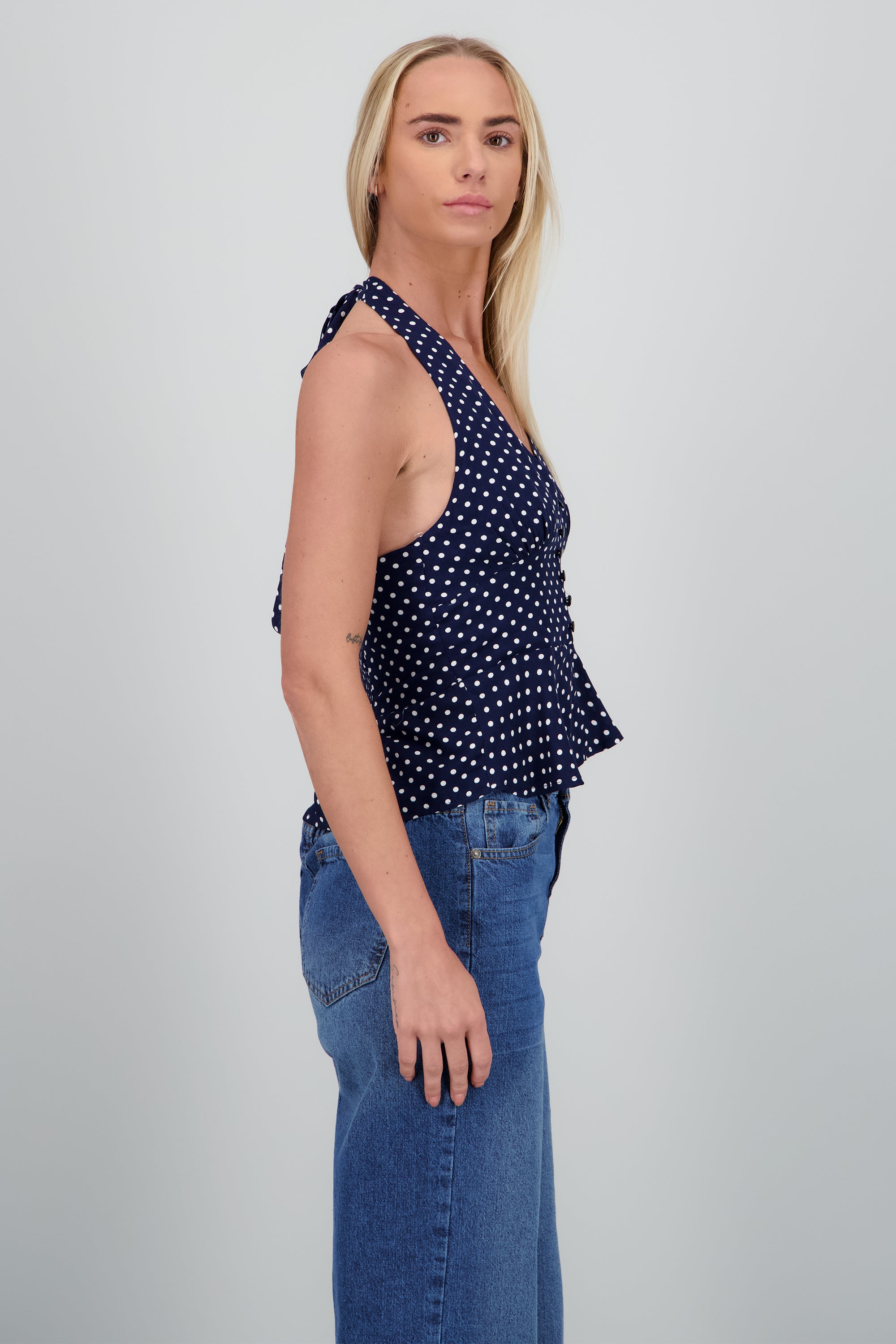 Top halter botones al frente MARINO COMBO