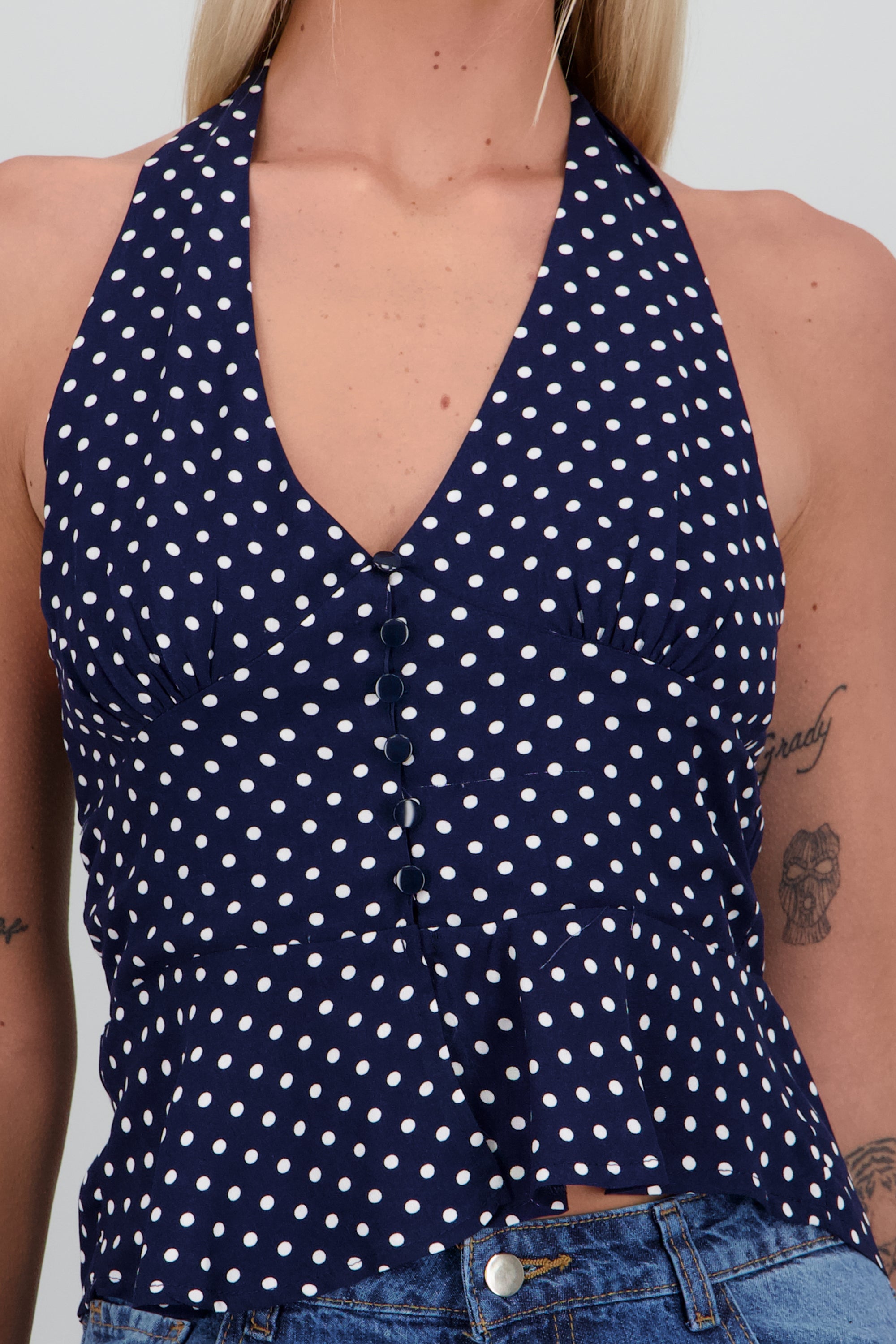 Top halter botones al frente MARINO COMBO