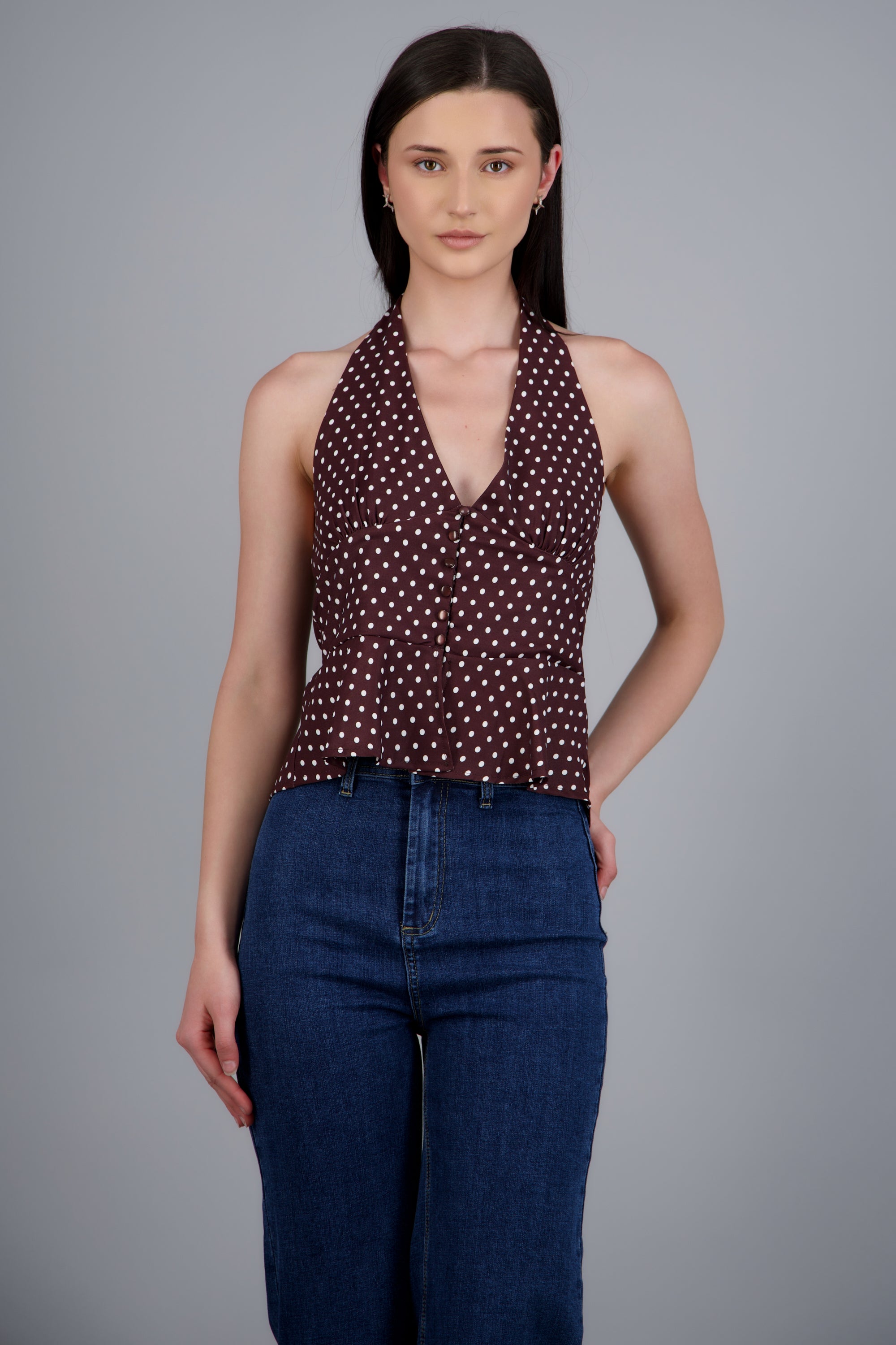 Top halter botones al frente CHOCOLATE
