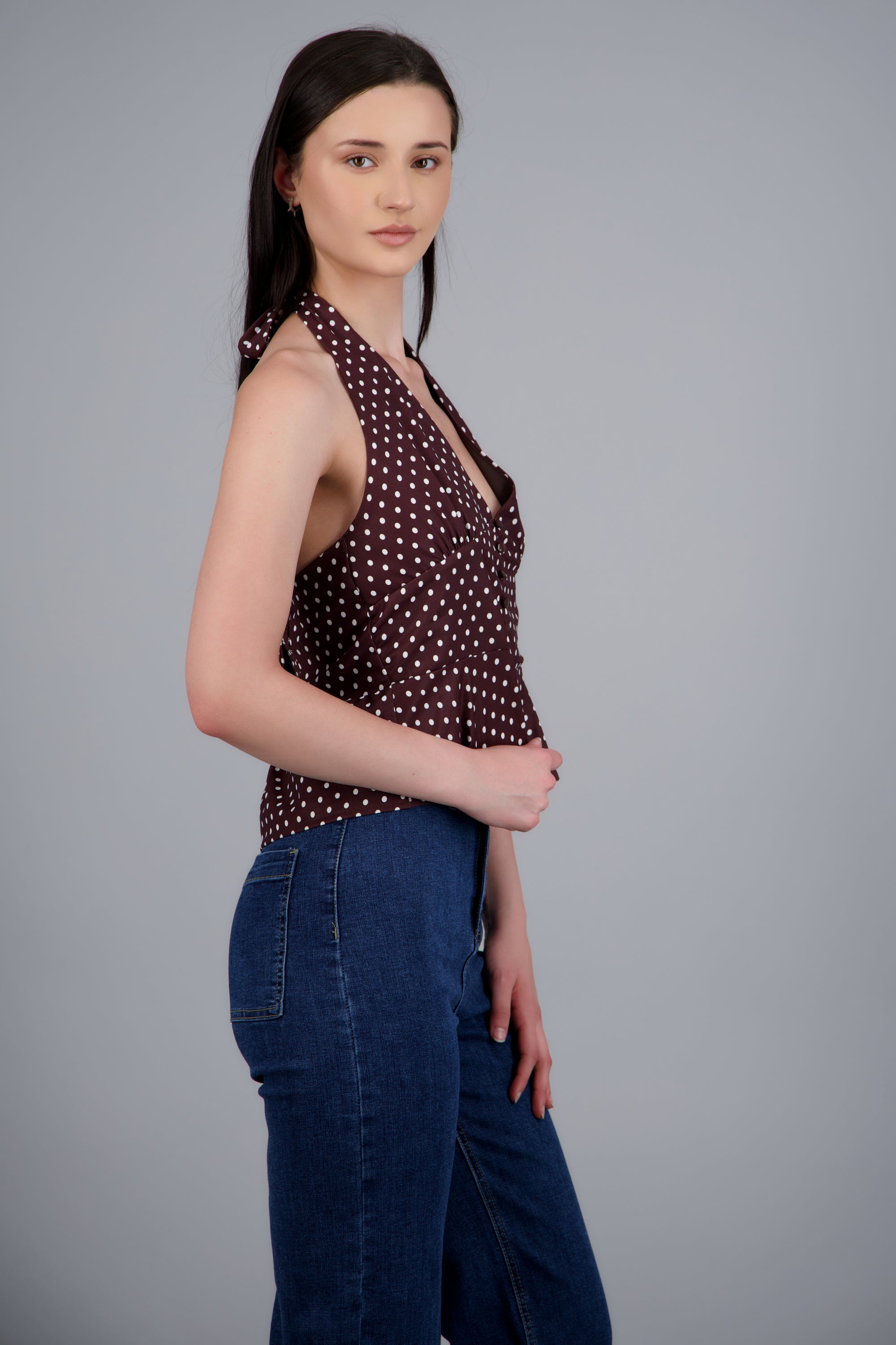 Top halter botones al frente CHOCOLATE