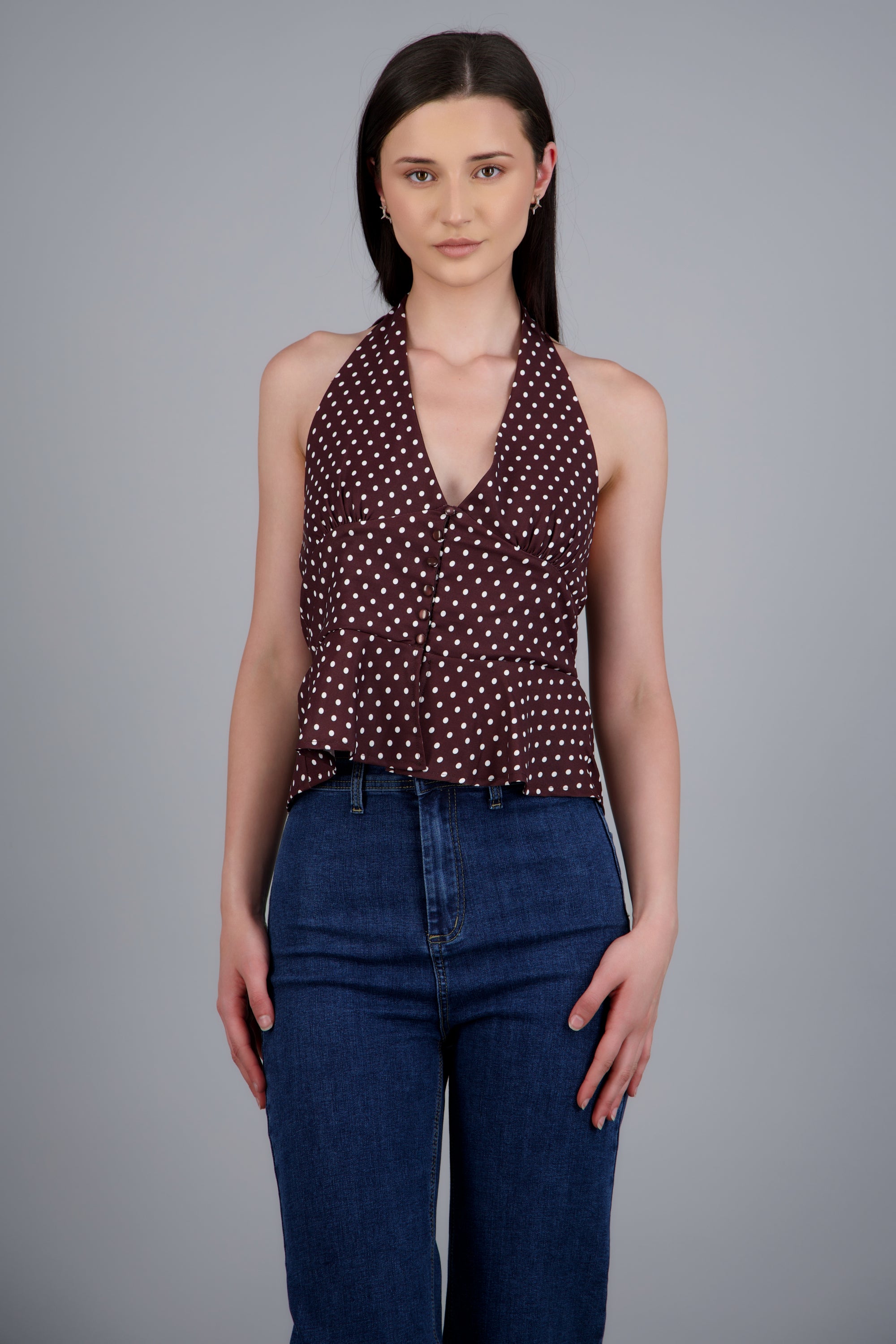 Top halter botones al frente CHOCOLATE