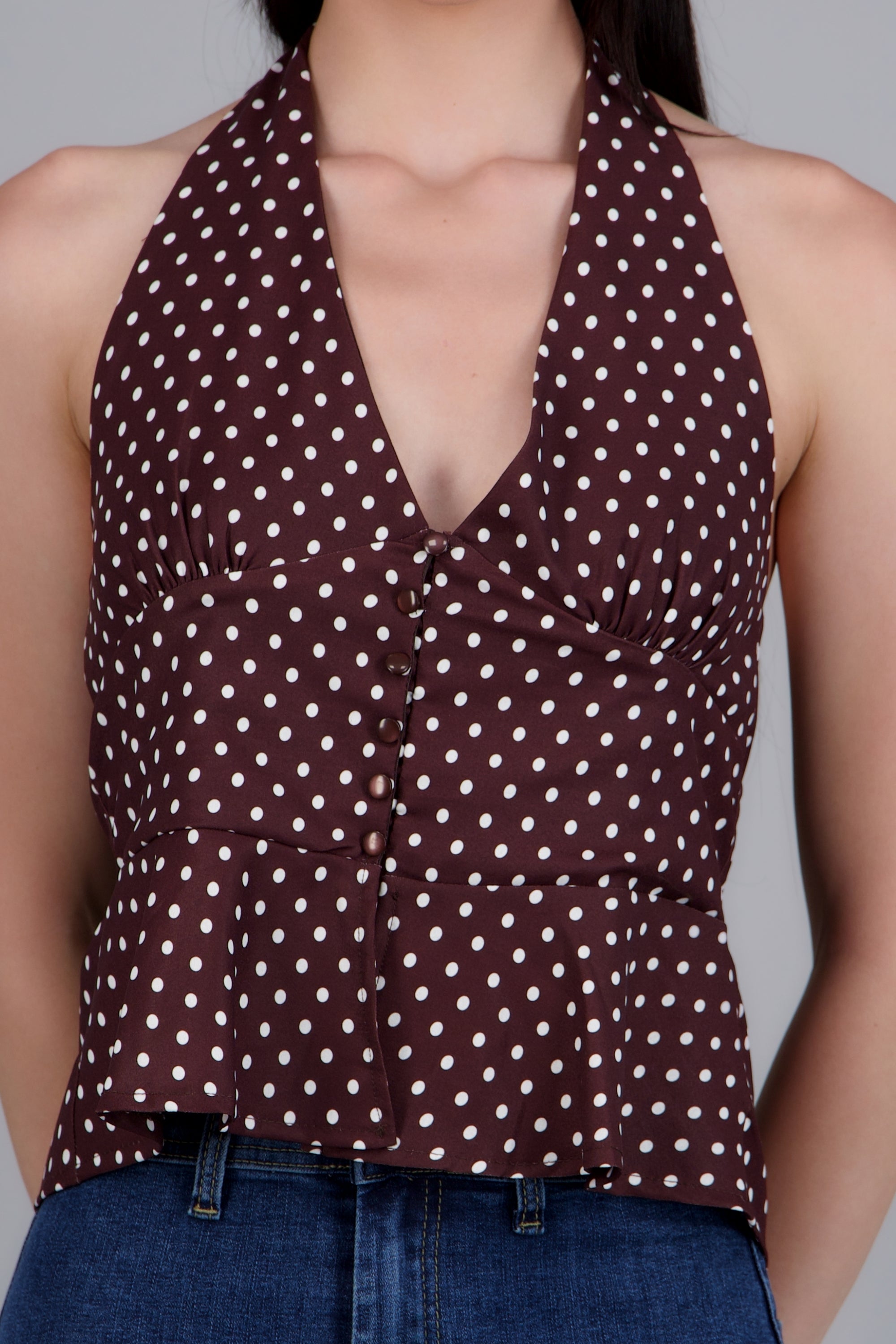 Top halter botones al frente CHOCOLATE