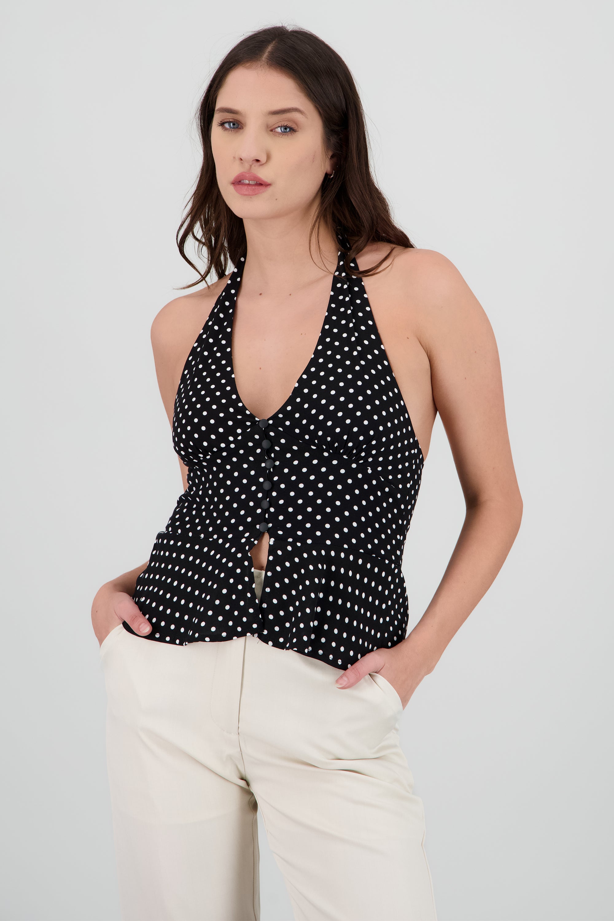 Top halter botones al frente NEGRO COMBO