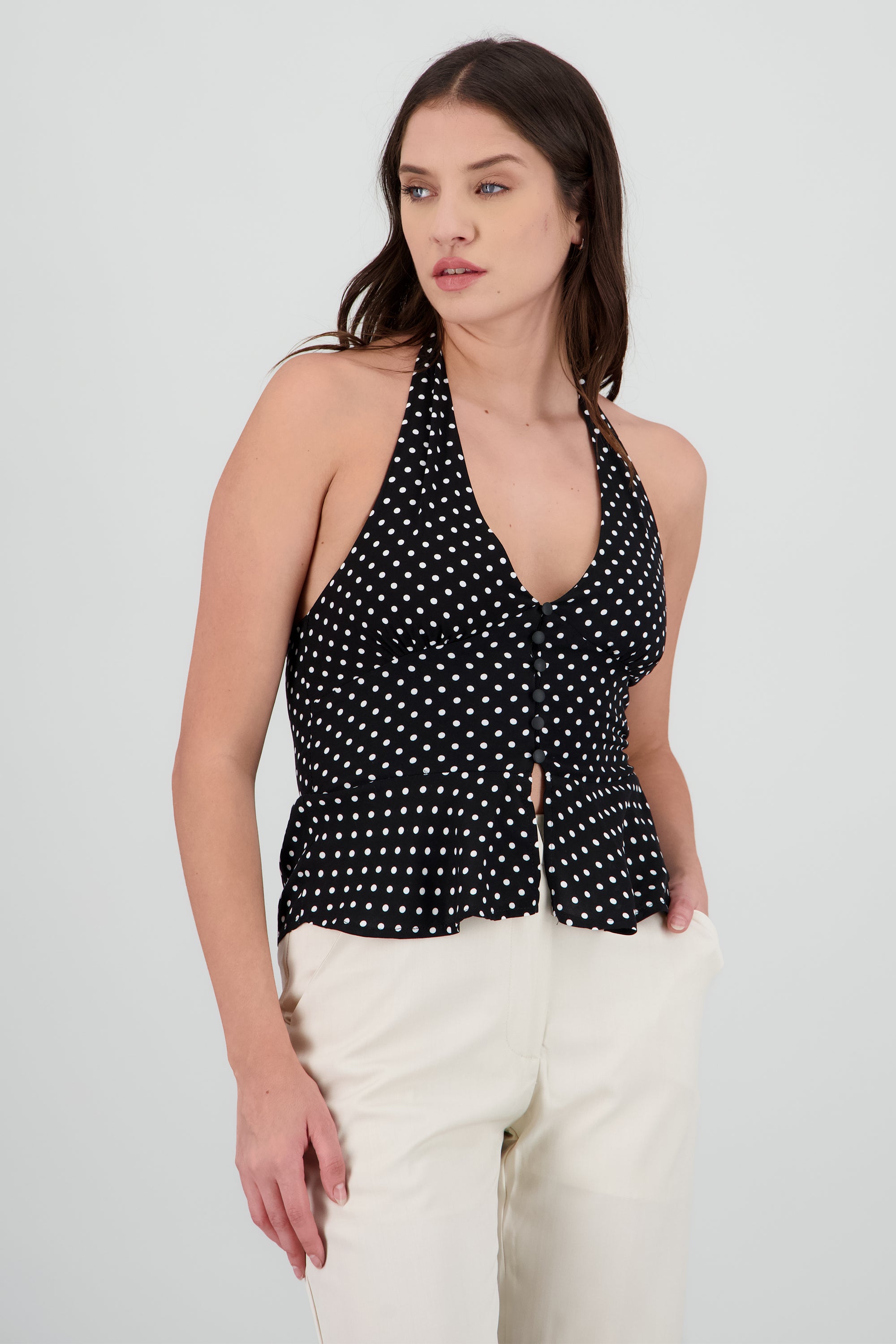 Top halter botones al frente NEGRO COMBO