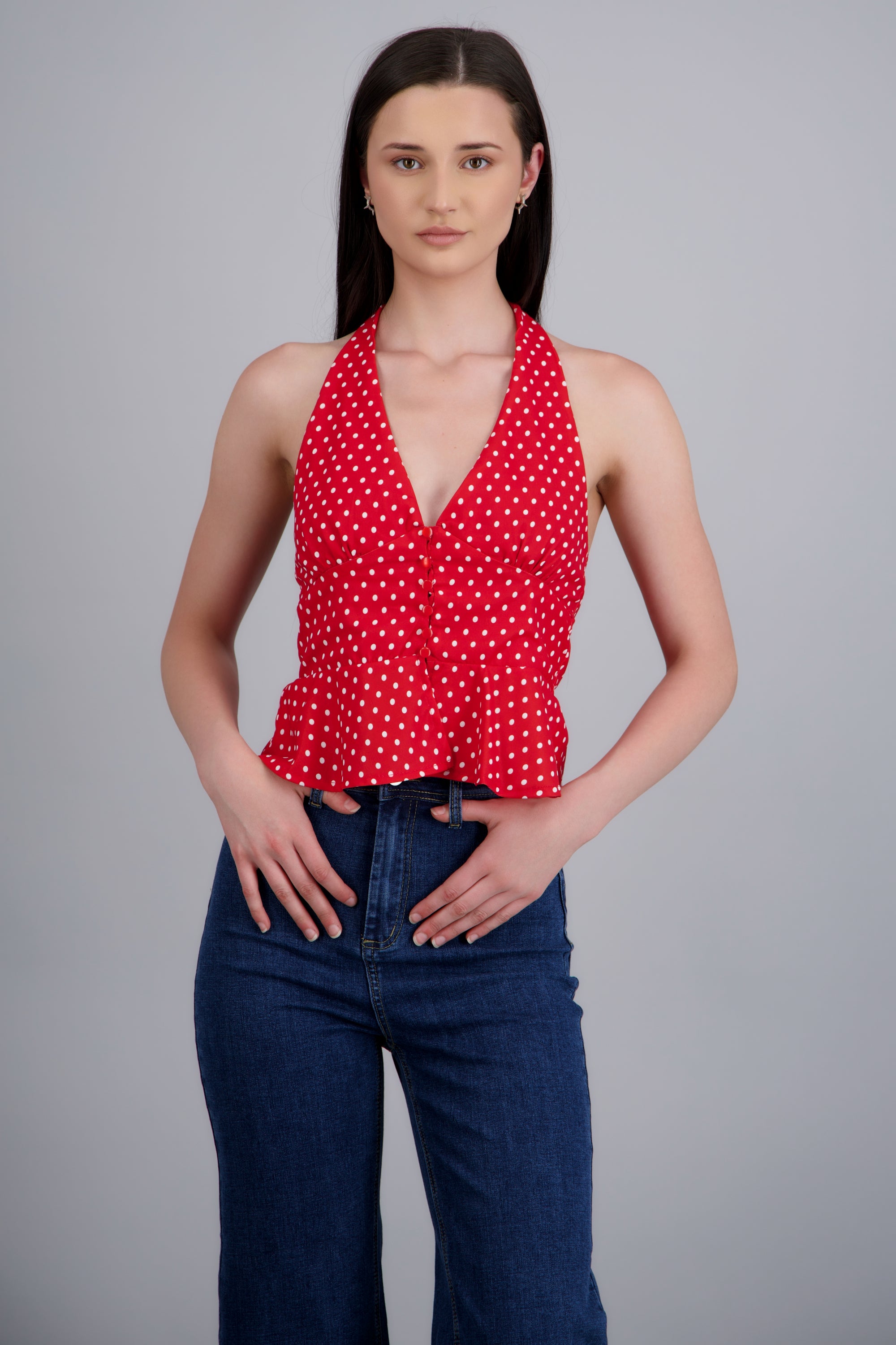 Top halter botones al frente ROJO COMBO