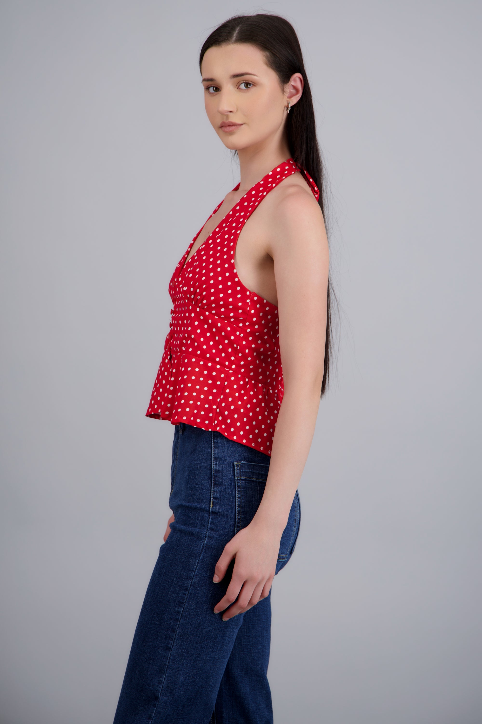 Top halter botones al frente ROJO COMBO