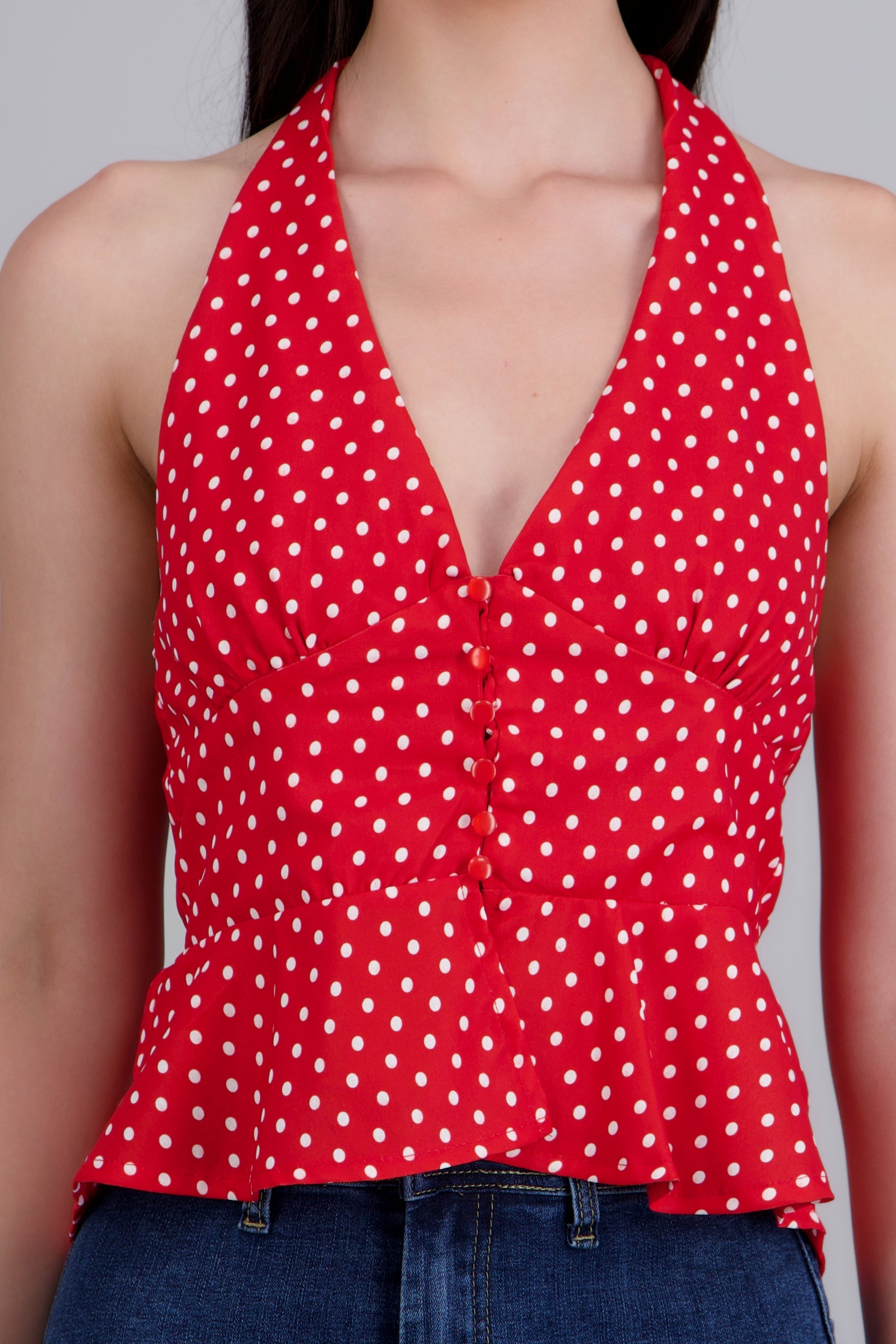 Top halter botones al frente ROJO COMBO