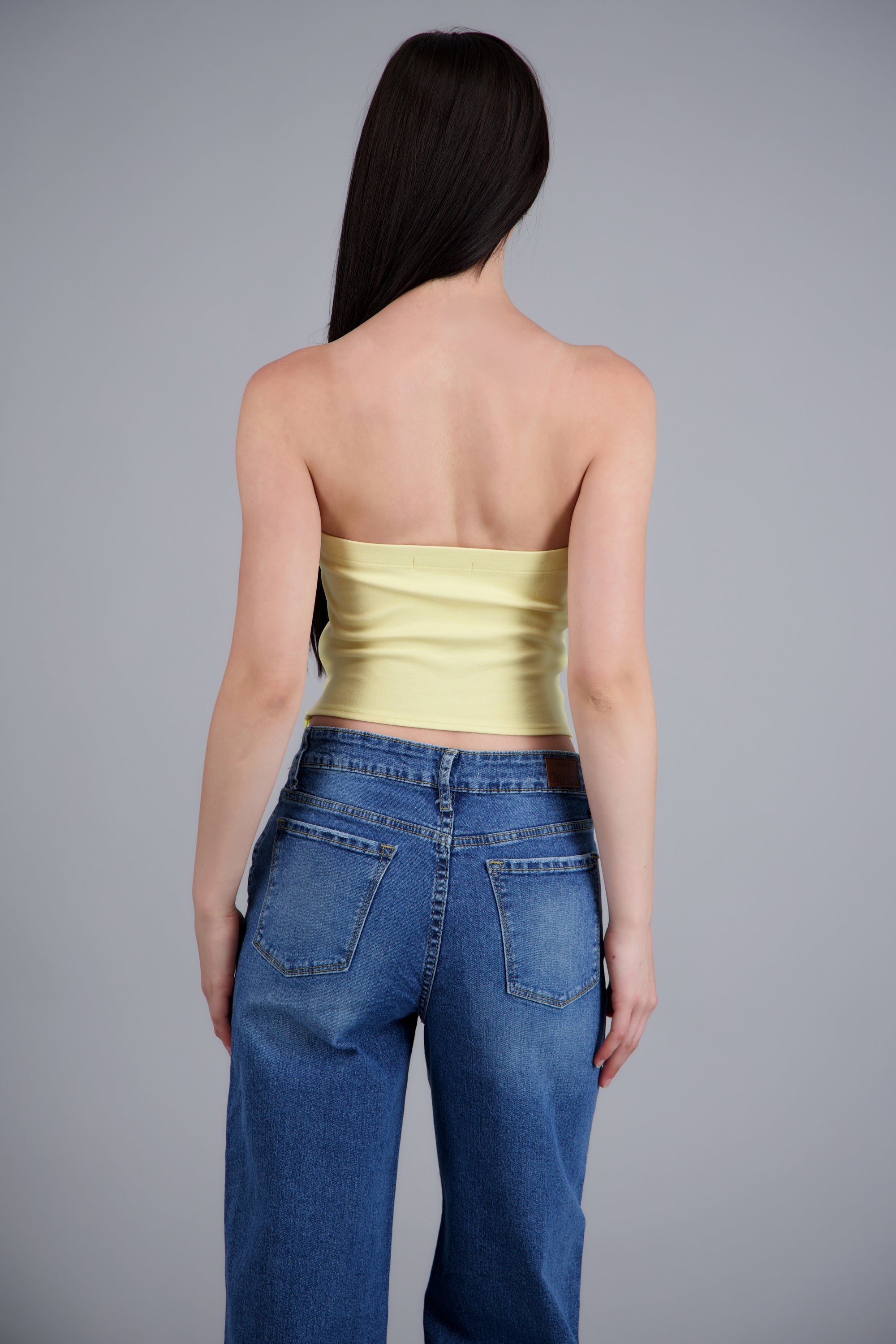 Top strapless detalle moños AMARILLO PASTEL