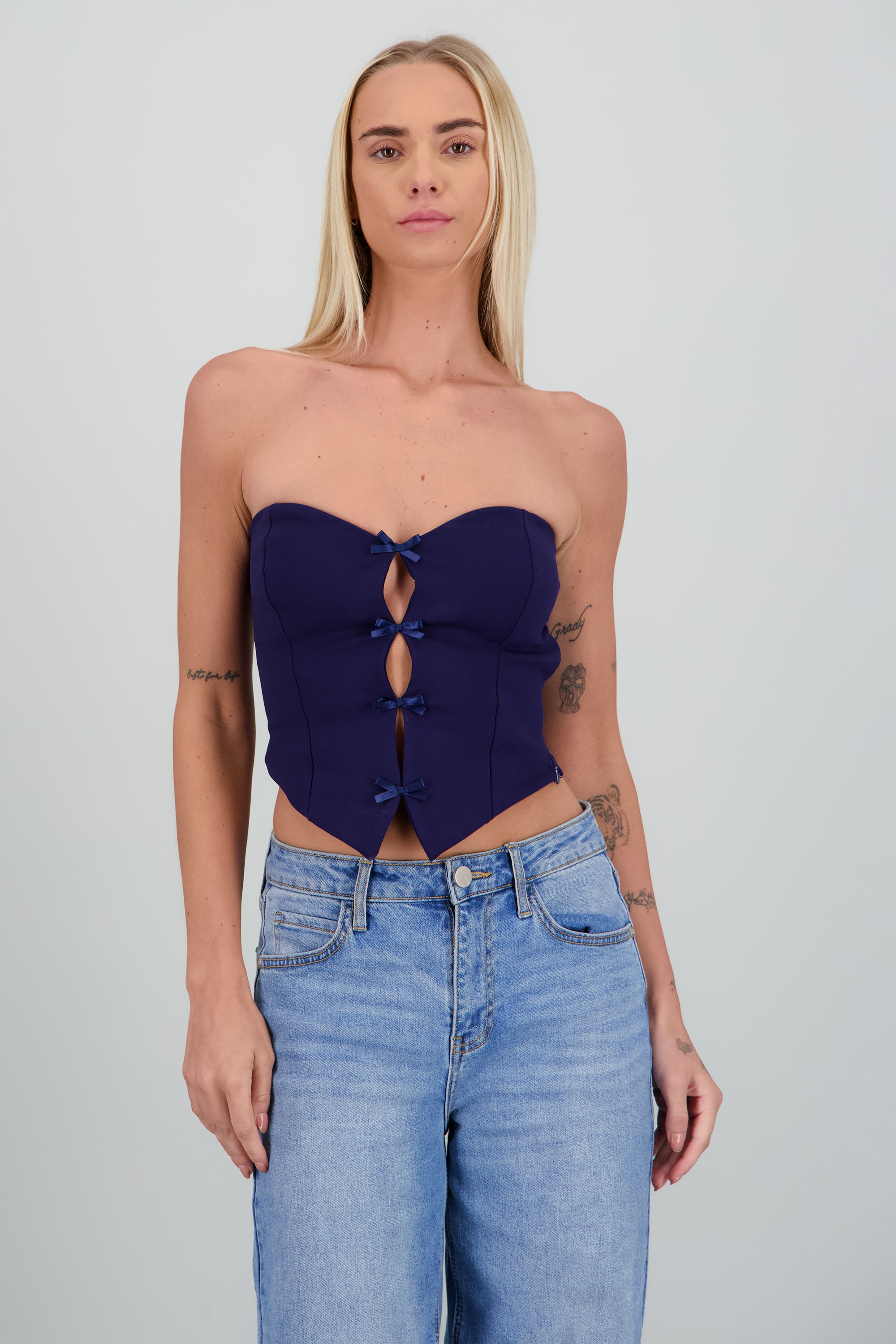 Top strapless detalle moños MARINO