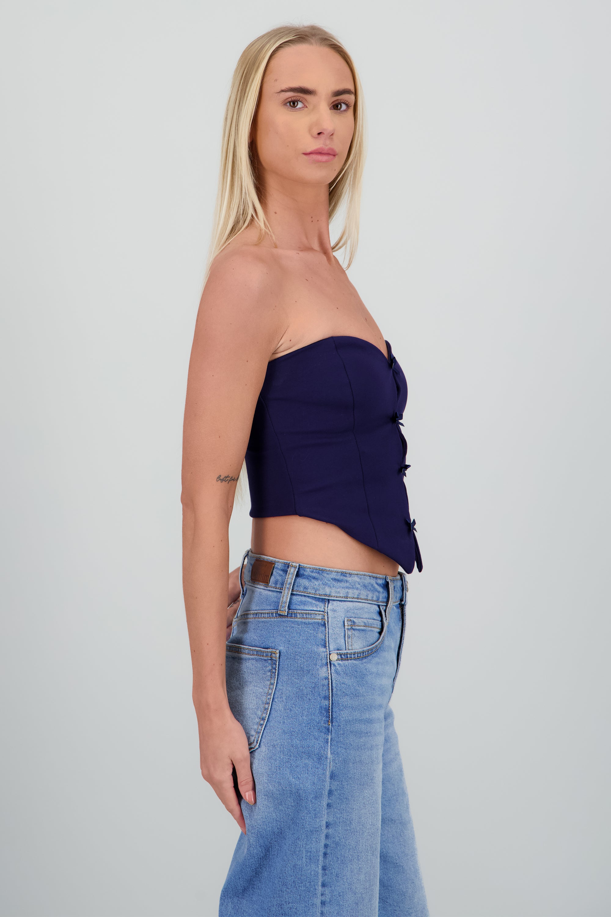 Top strapless detalle moños MARINO