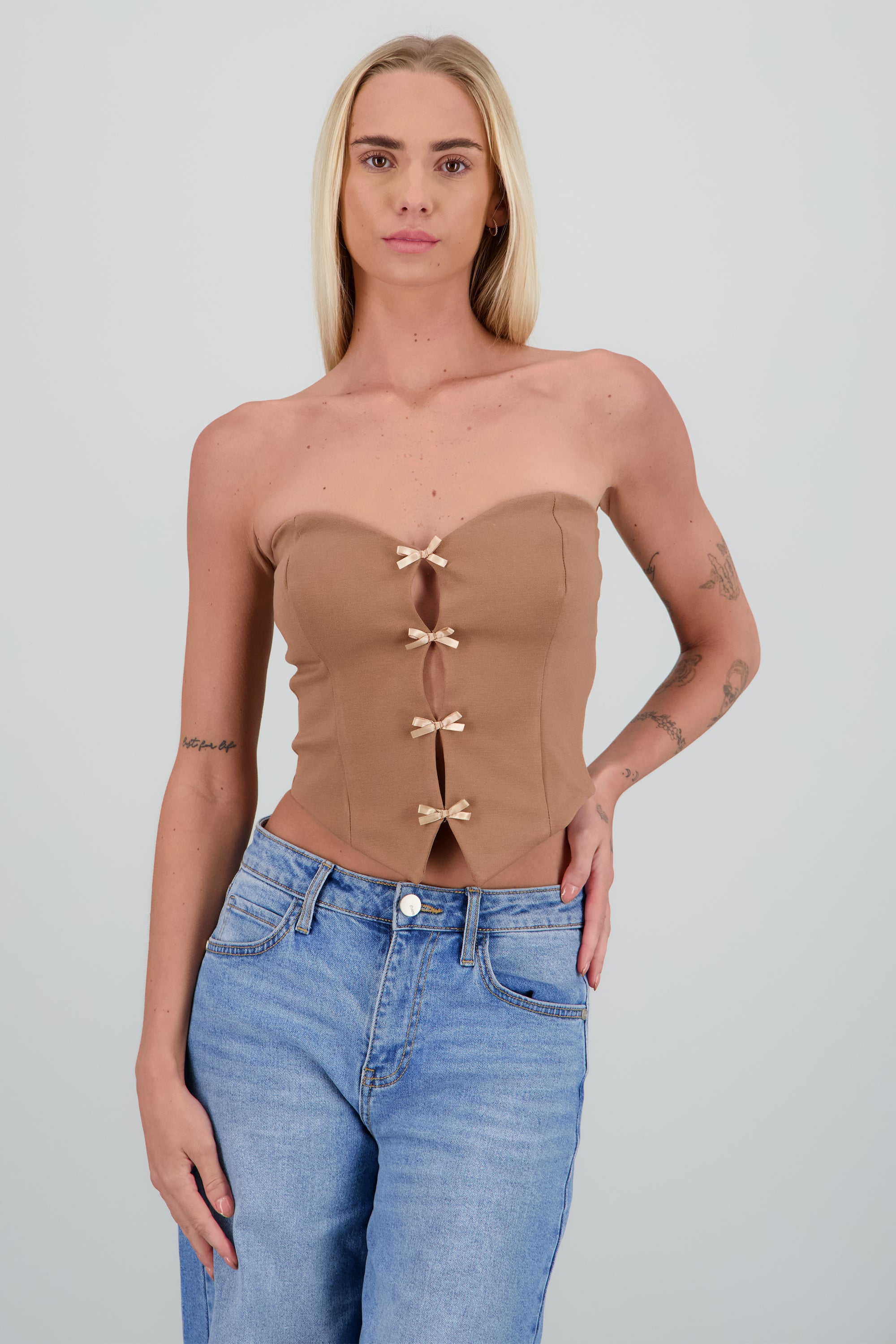 Top strapless detalle moños CAFE