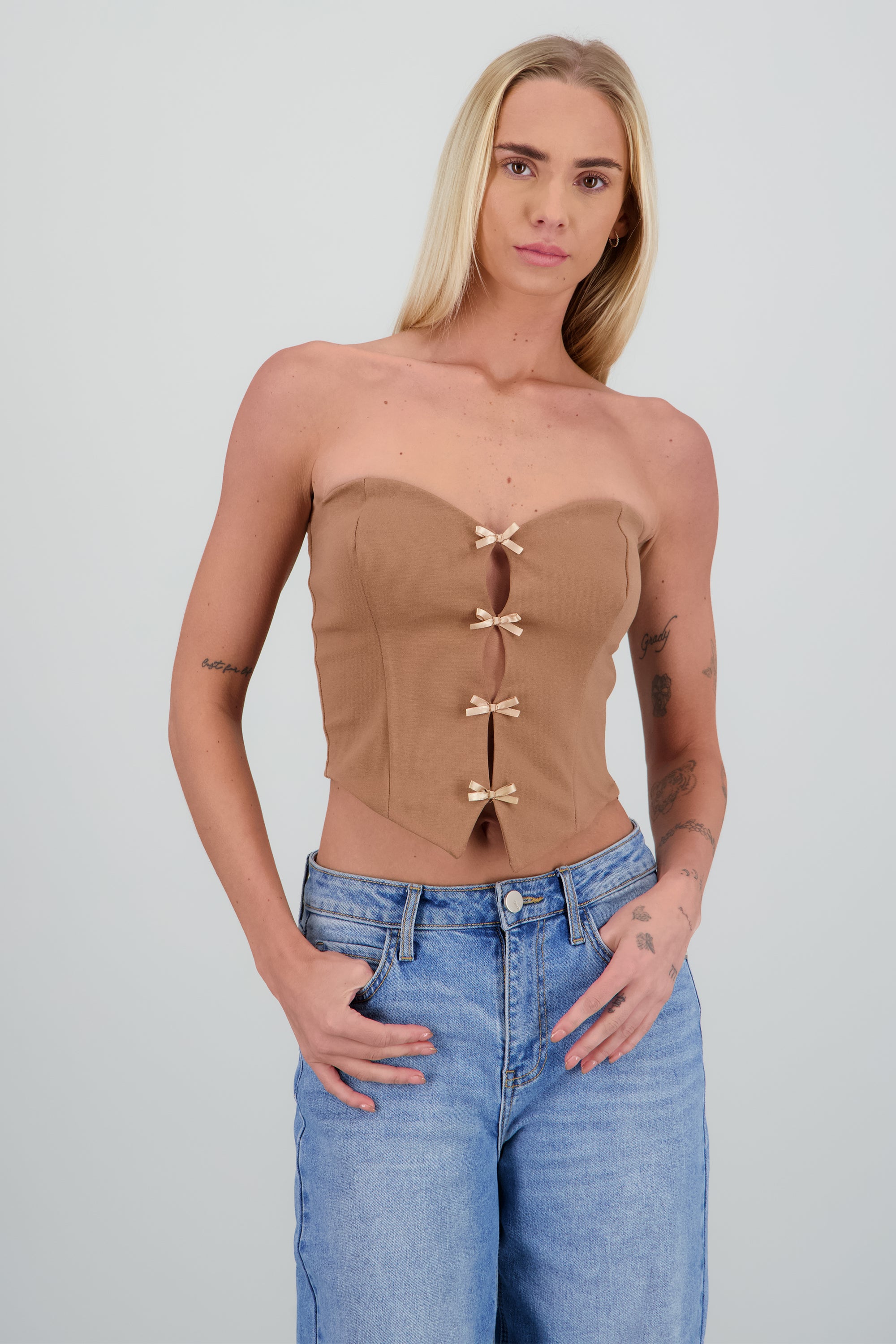 Top strapless detalle moños CAFE