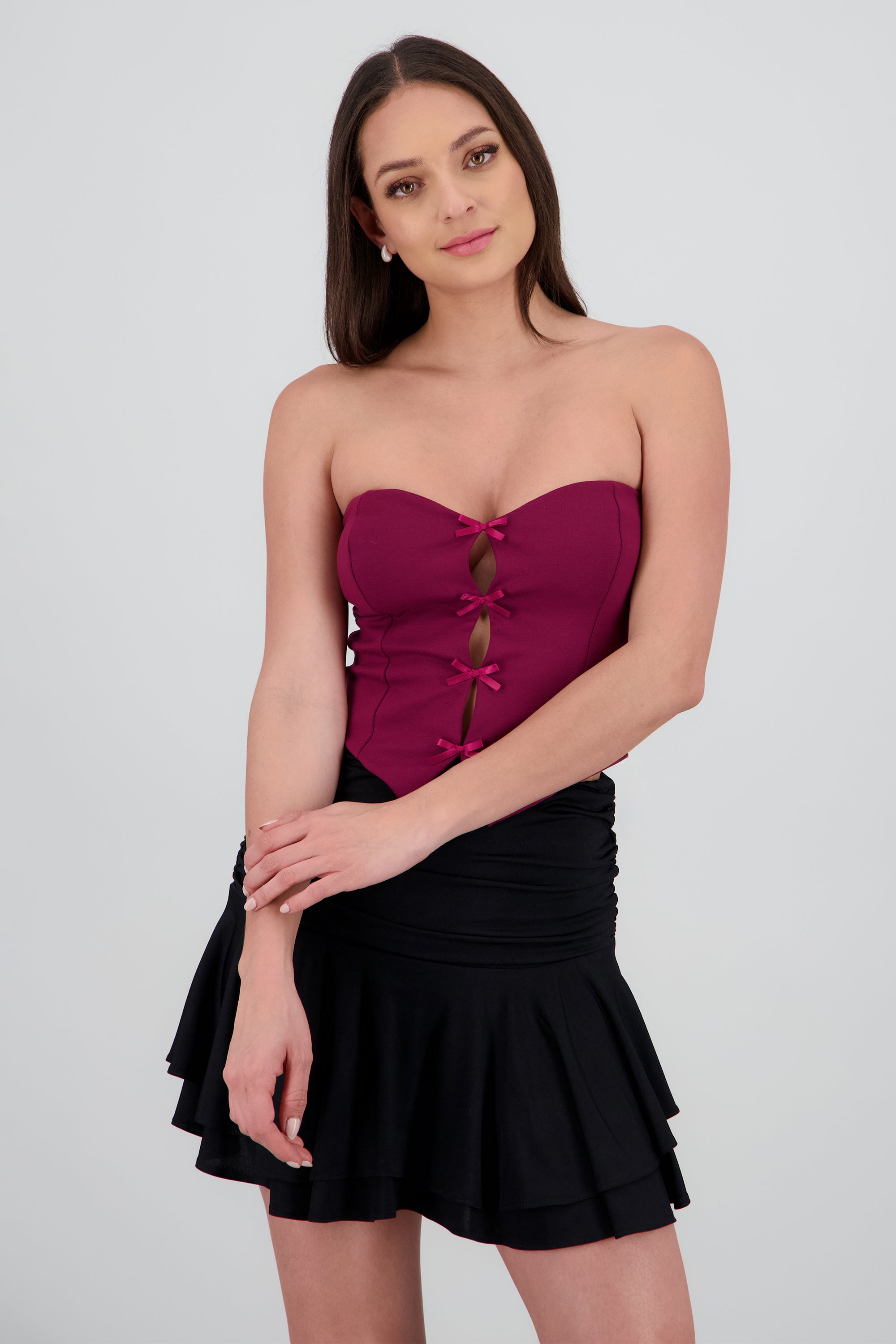 Top strapless detalle moños VINO