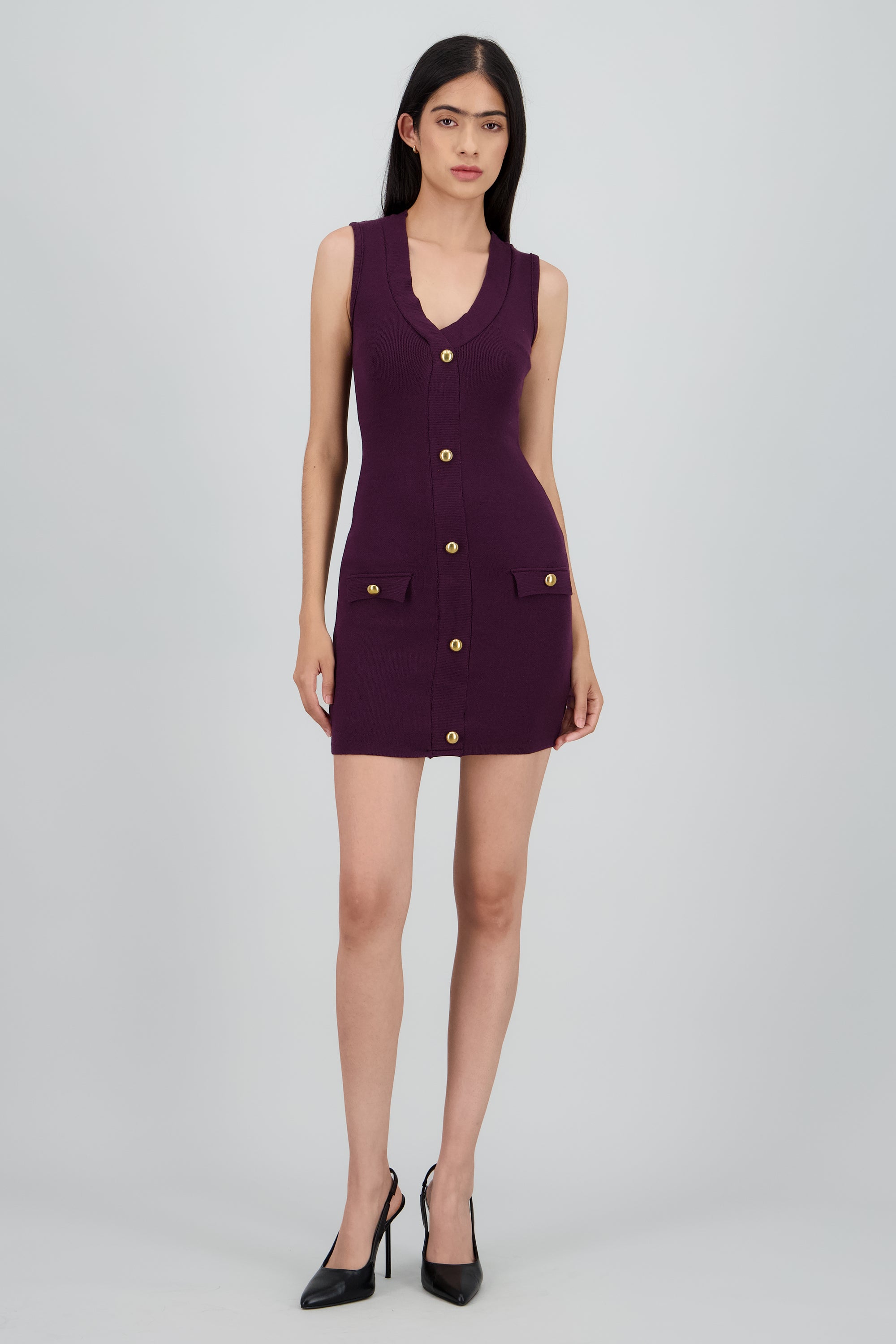 Vestido mini detalle botones CIRUELA