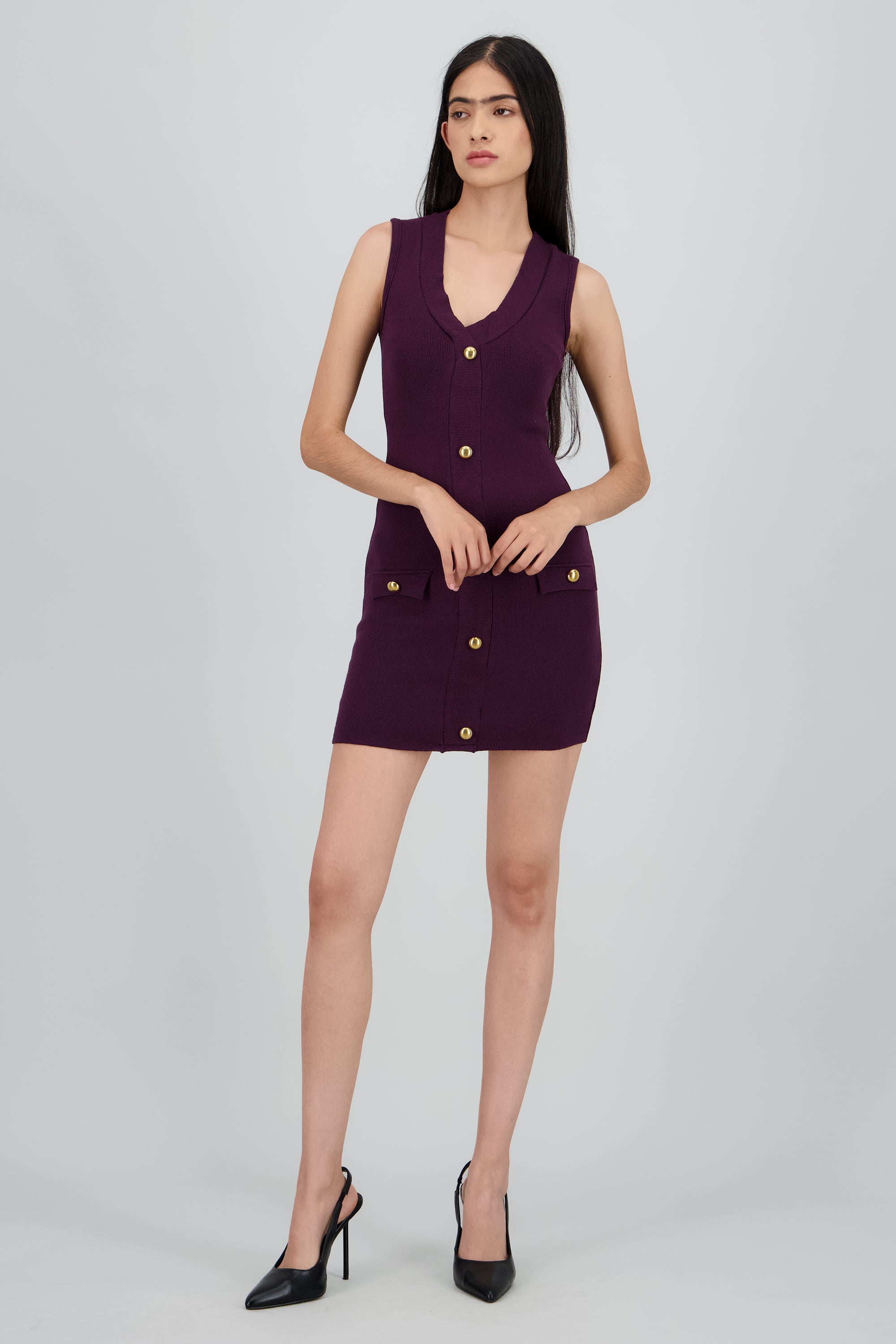 Vestido mini detalle botones CIRUELA
