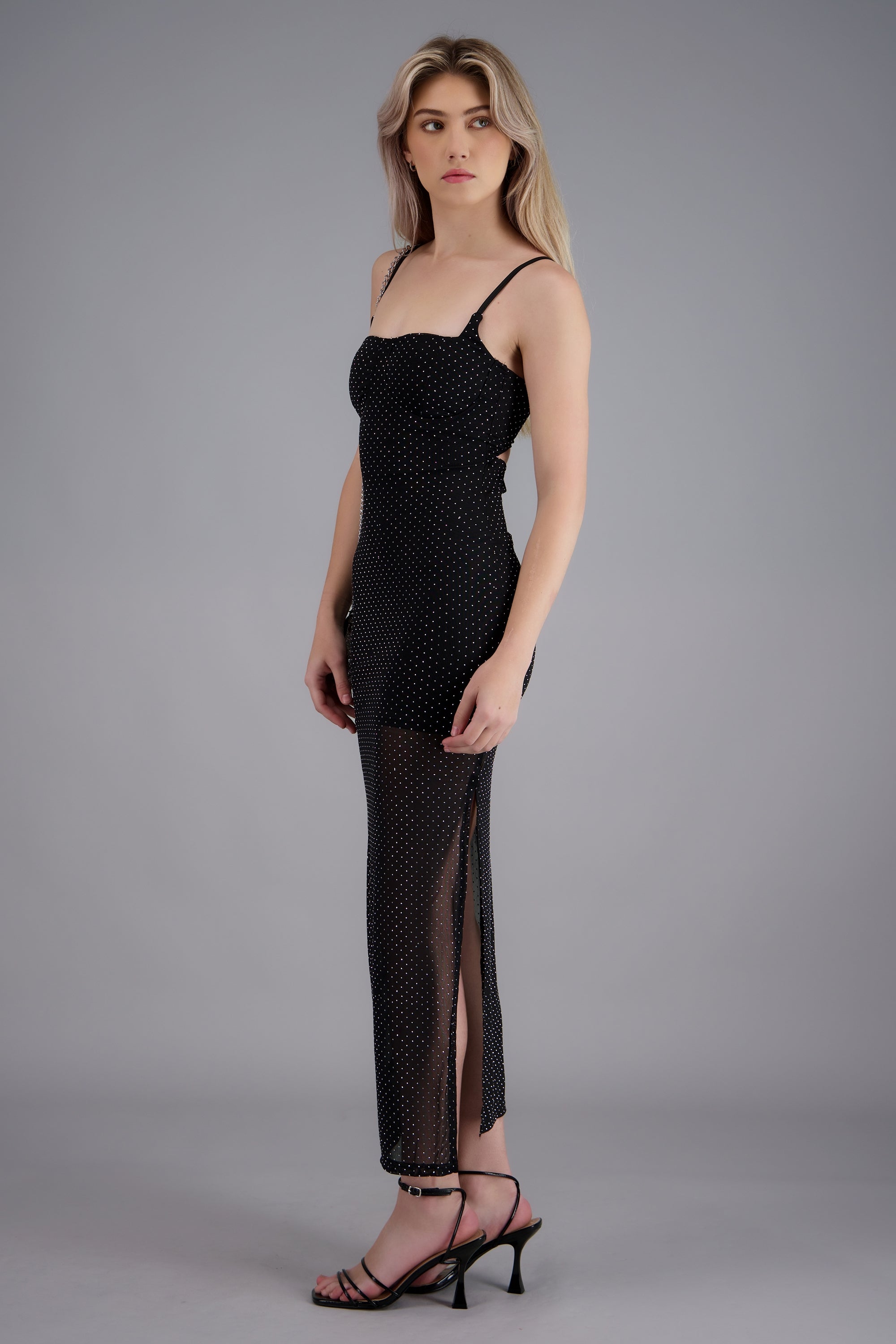 Vestido brillos mesh NEGRO