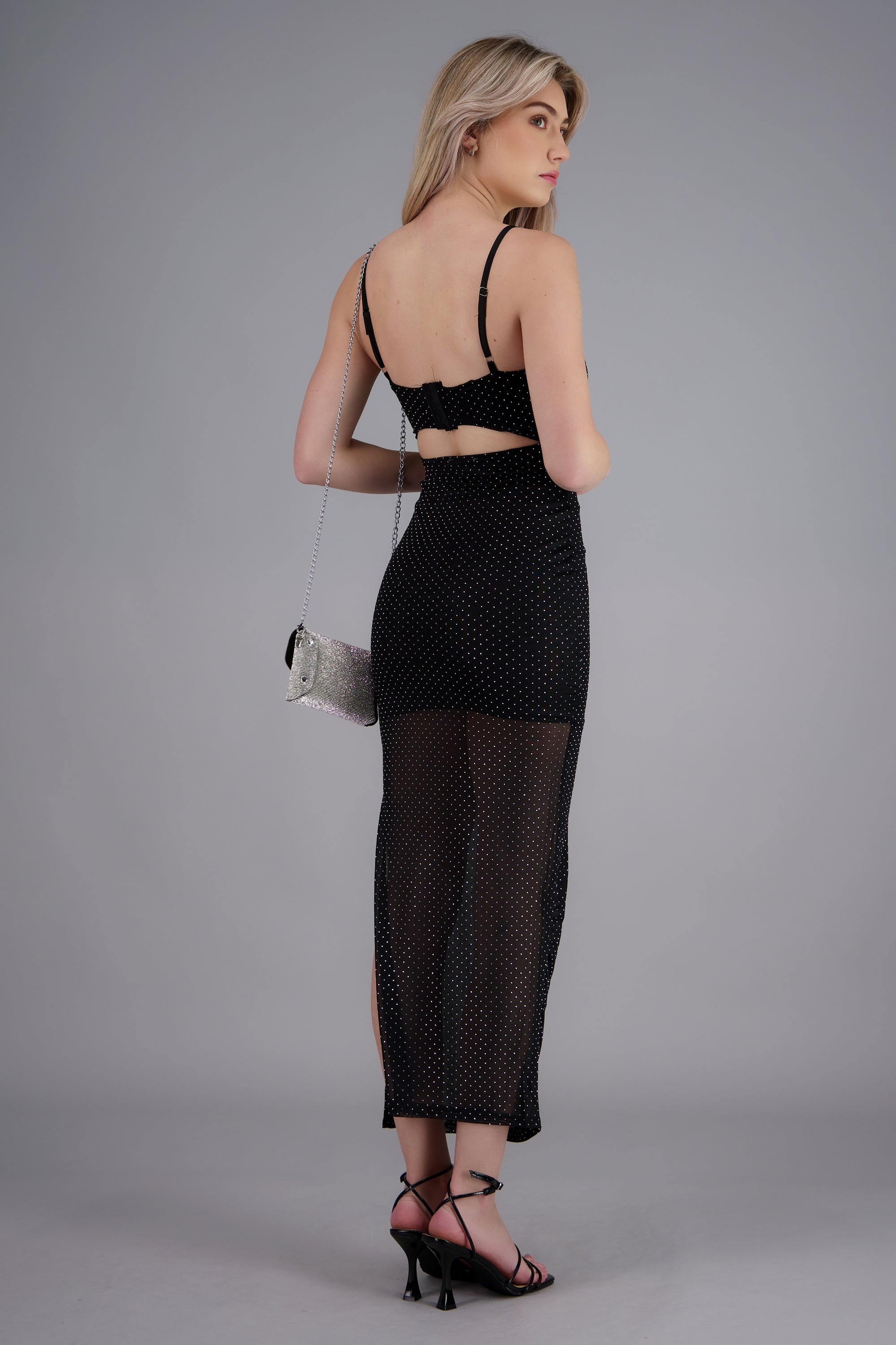 Vestido brillos mesh NEGRO