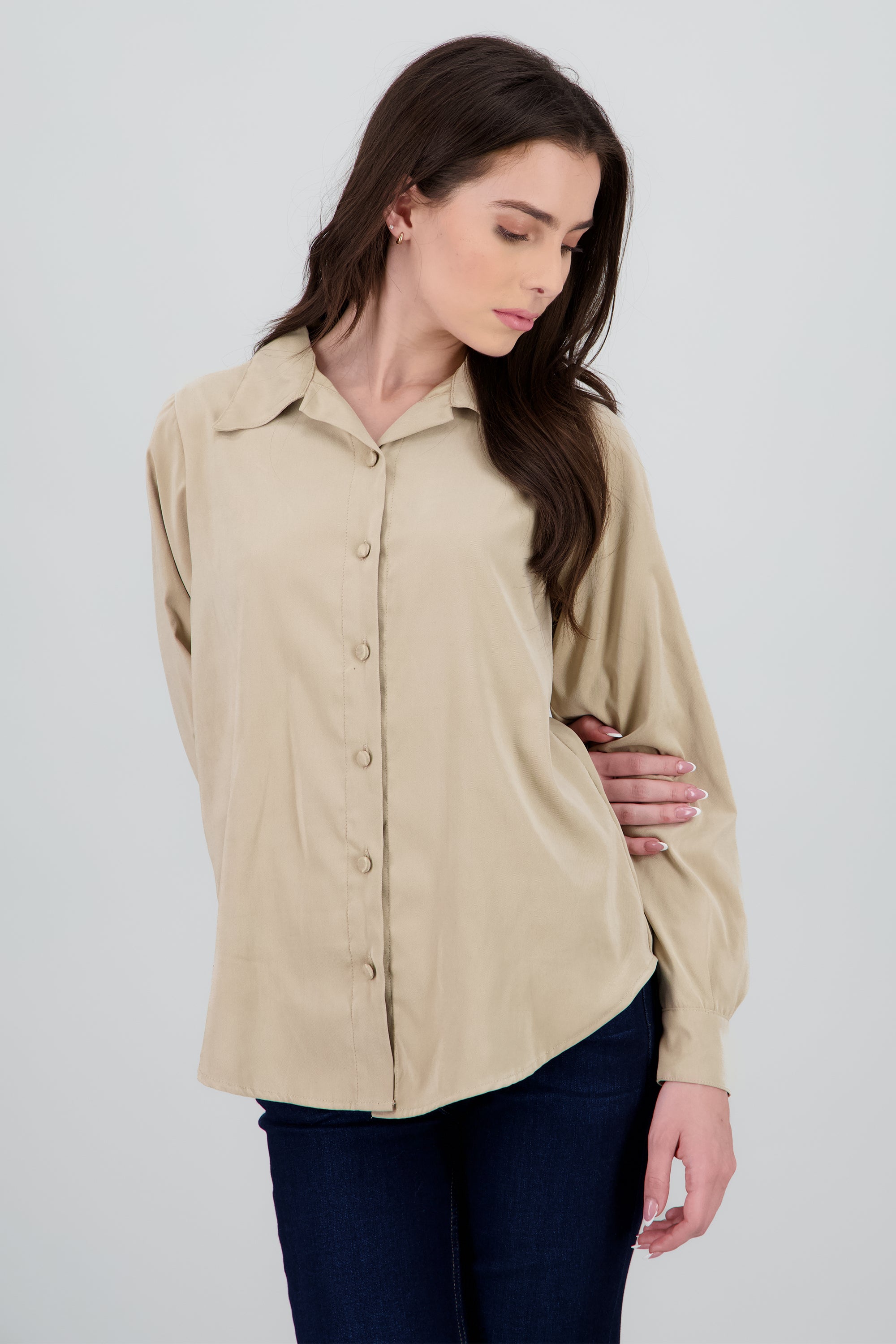 Blusa manga larga botones BEIGE