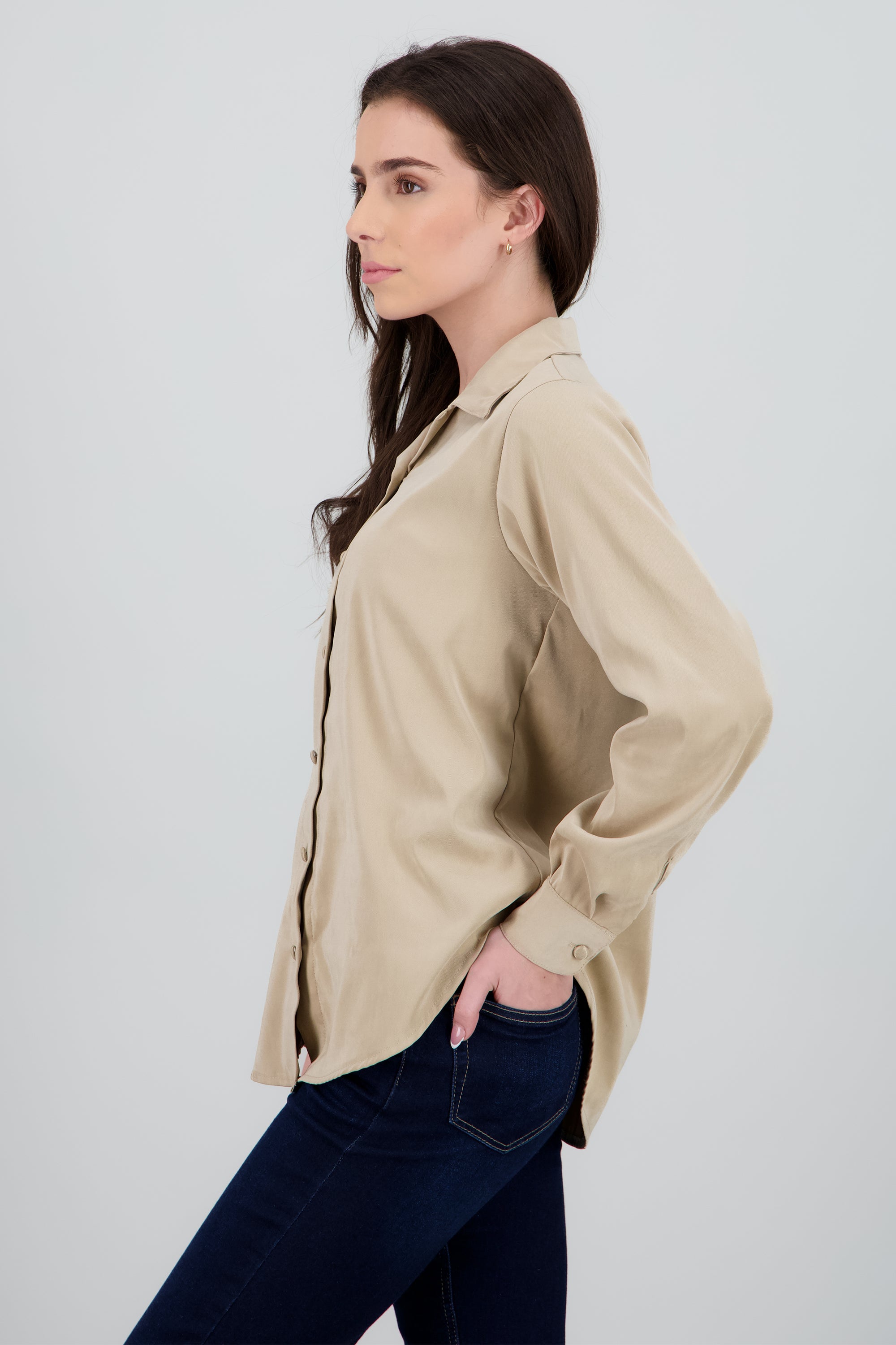 Blusa manga larga botones BEIGE