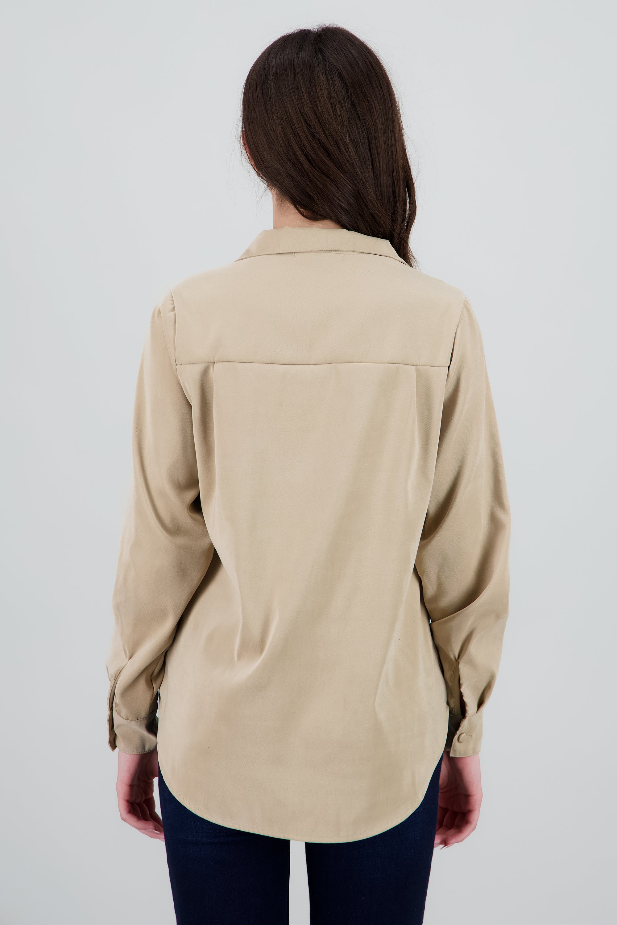 Blusa manga larga botones BEIGE