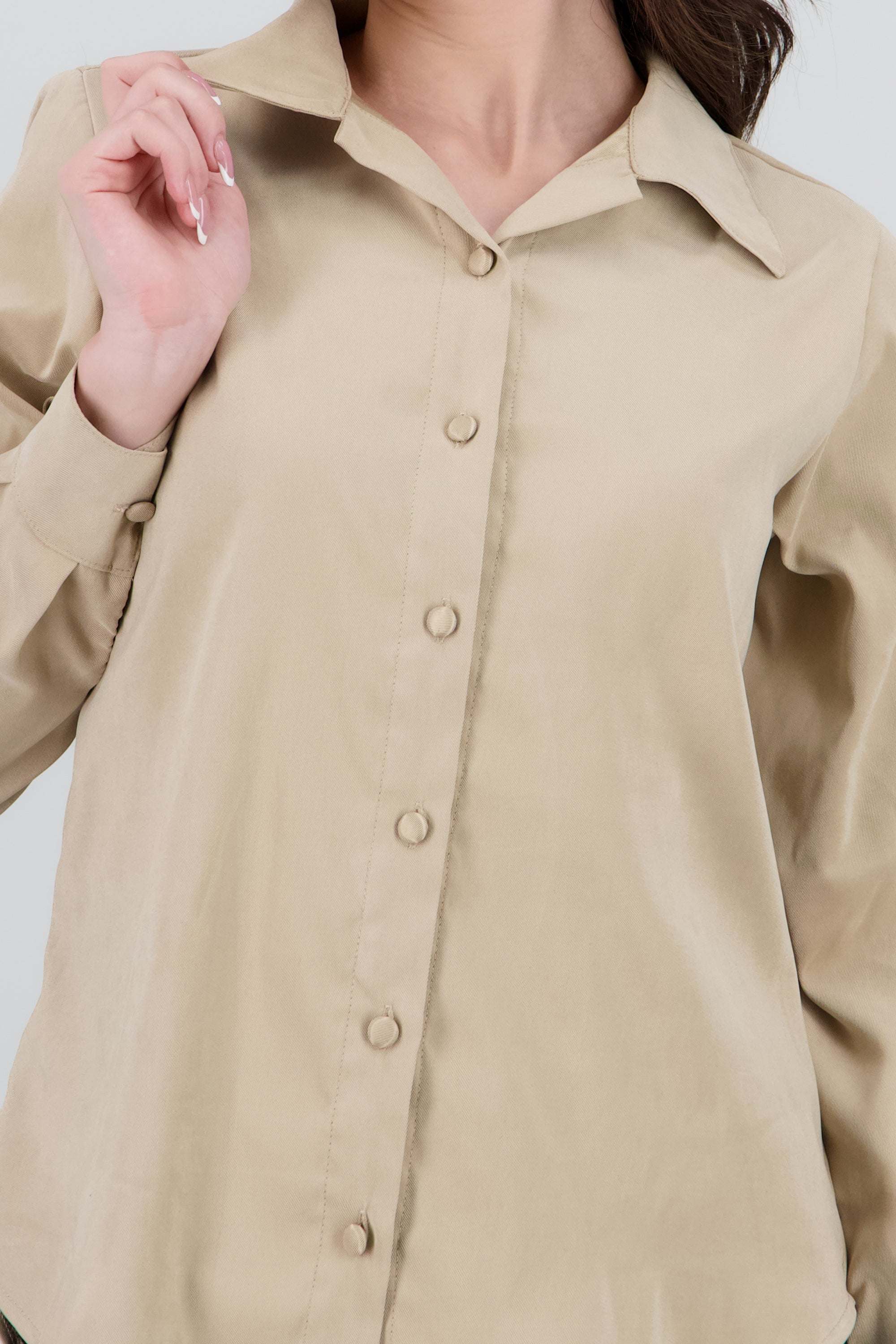 Blusa manga larga botones BEIGE