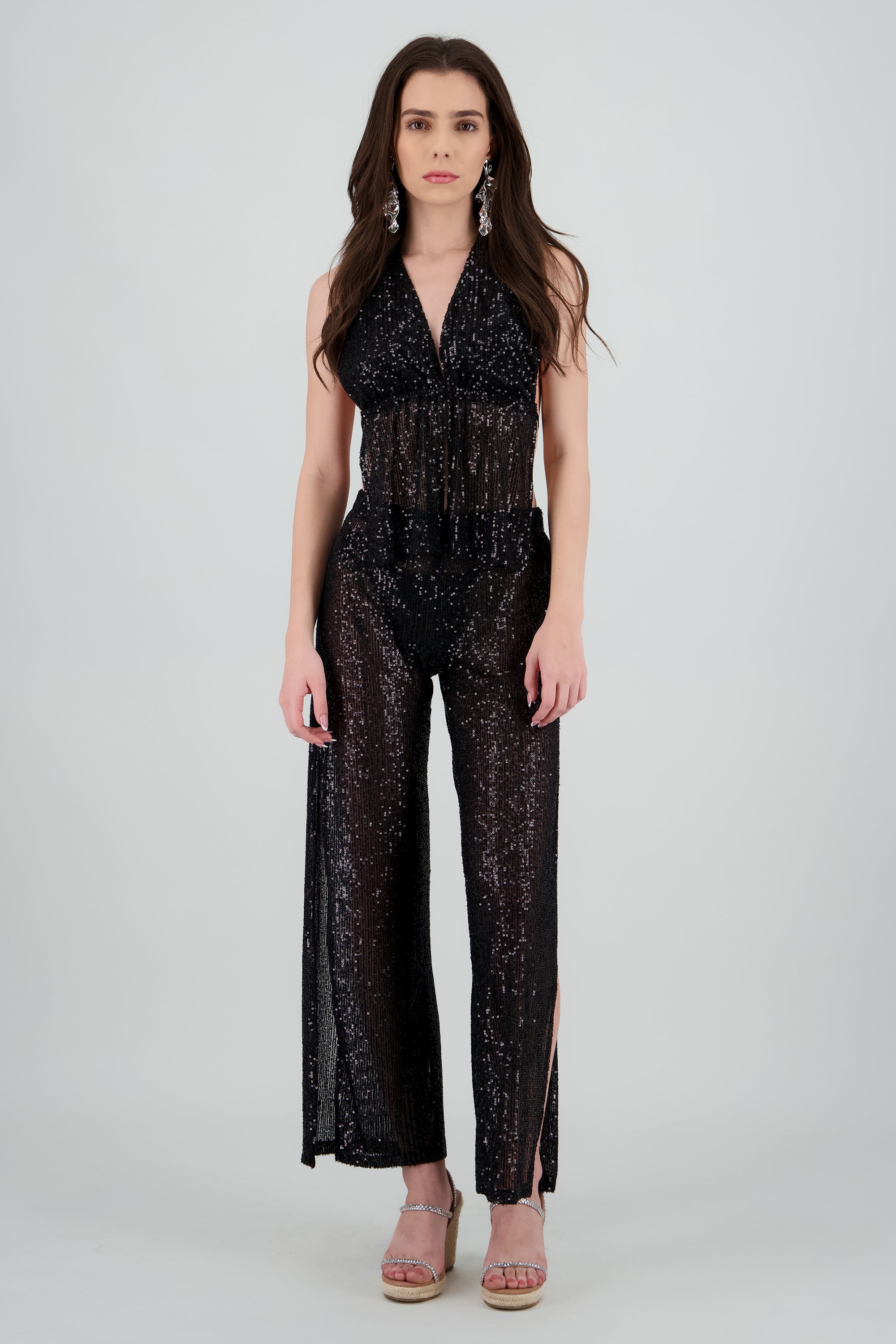 Pantalon lentejuelas aberturas NEGRO