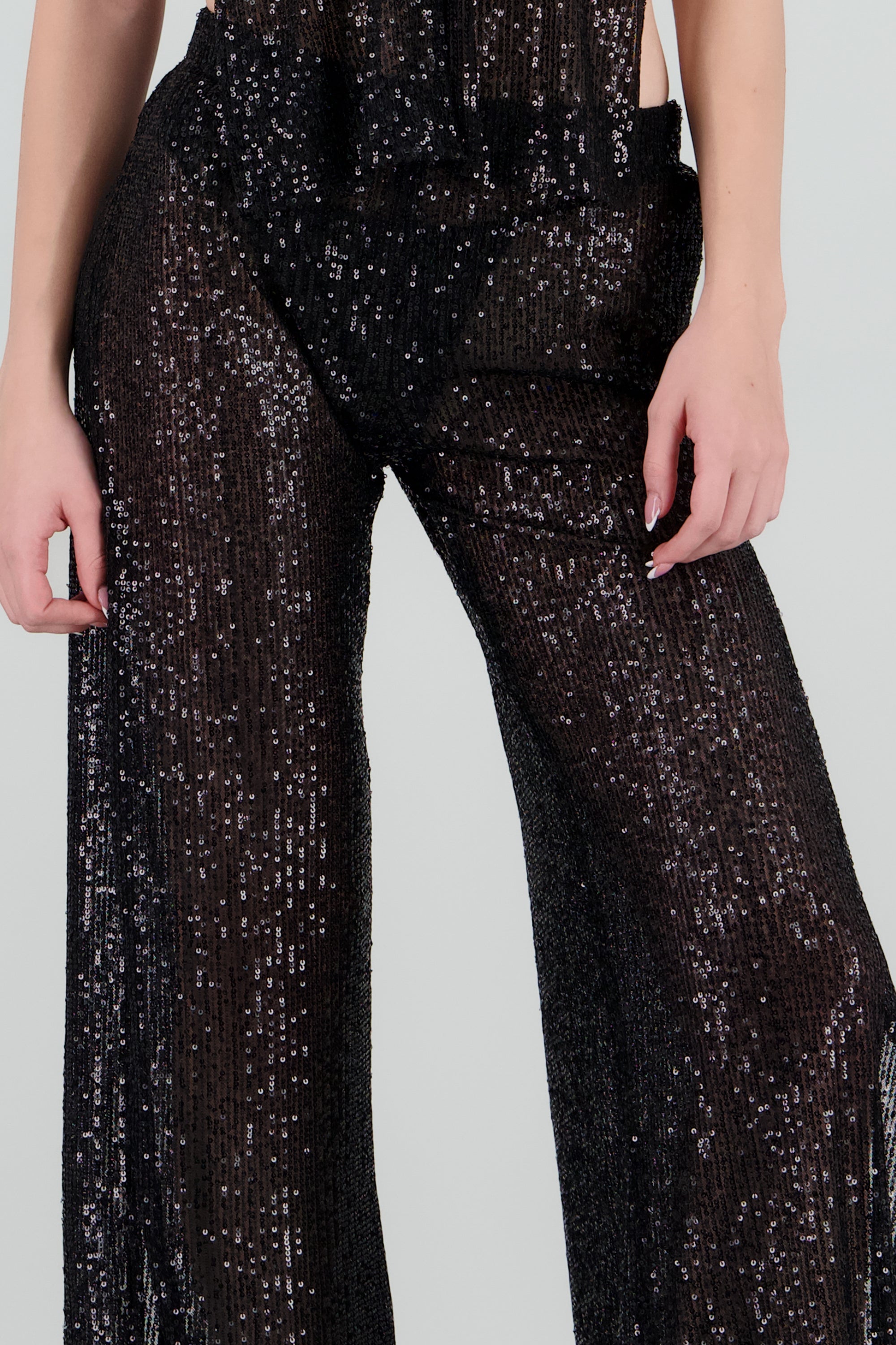 Pantalon lentejuelas aberturas NEGRO
