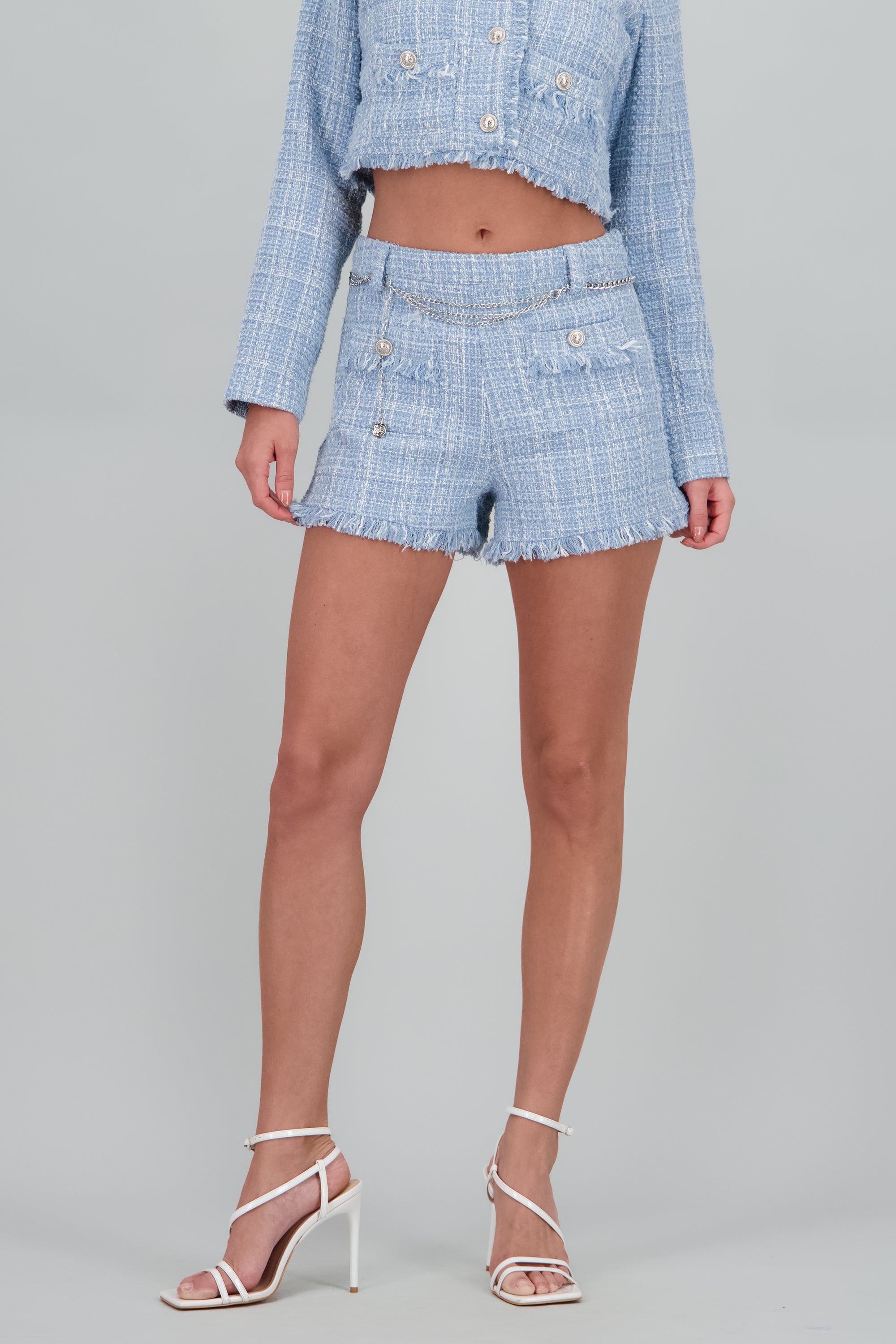Shorts tweed detalle brillo AZUL PASTEL