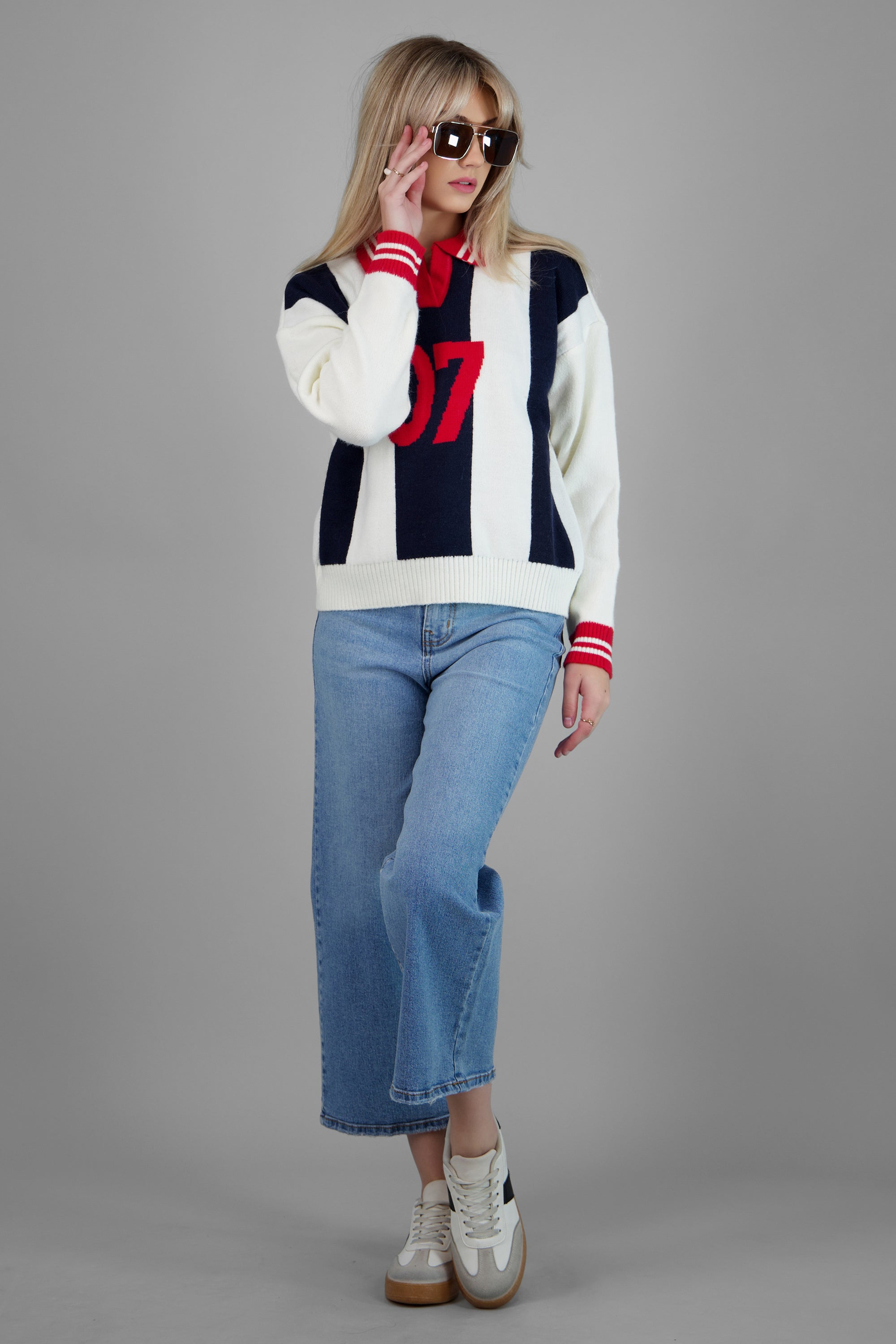 Sueter tipo polo contraste numero HUESO COMBO