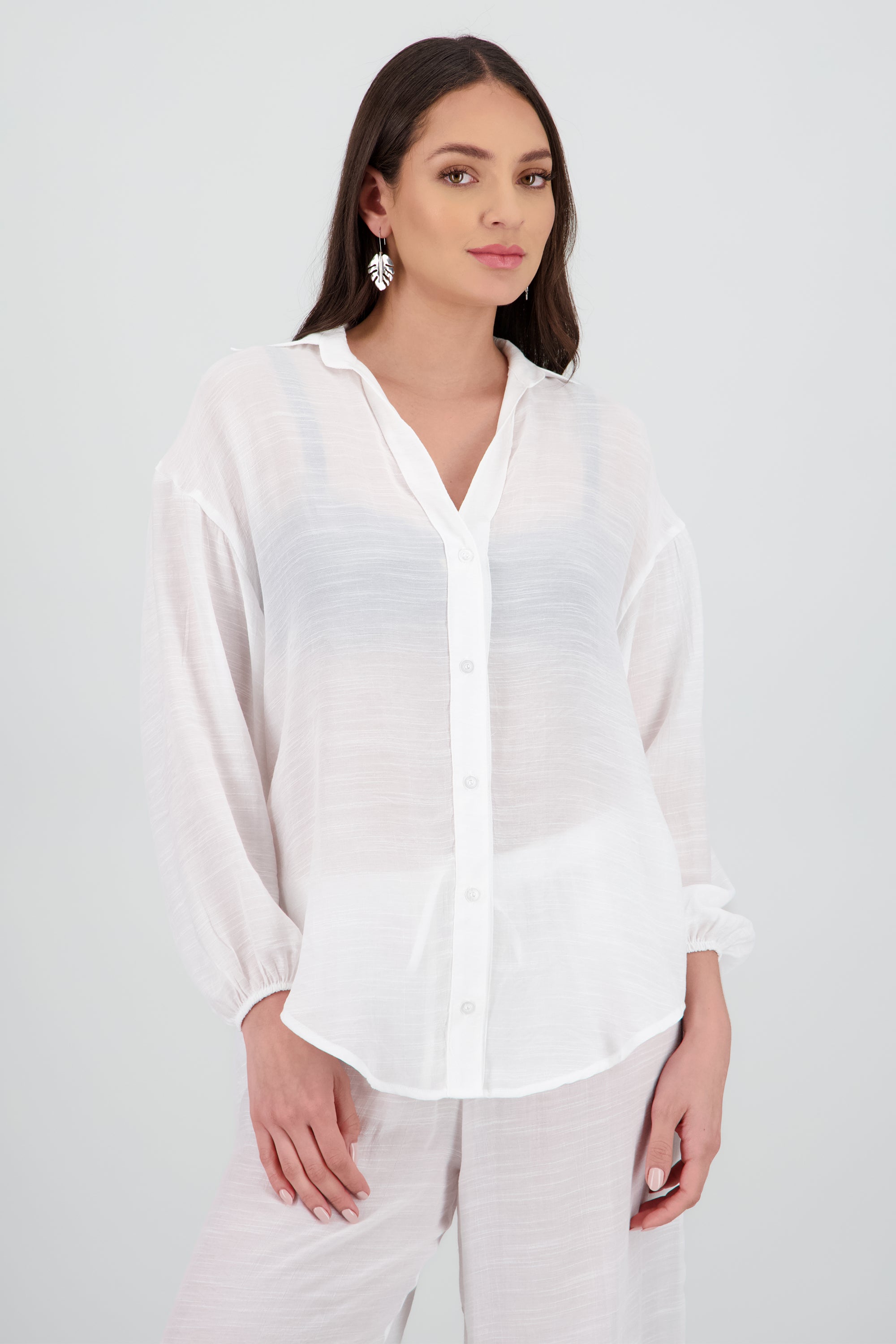 Camisa over ligera manga larga BLANCO