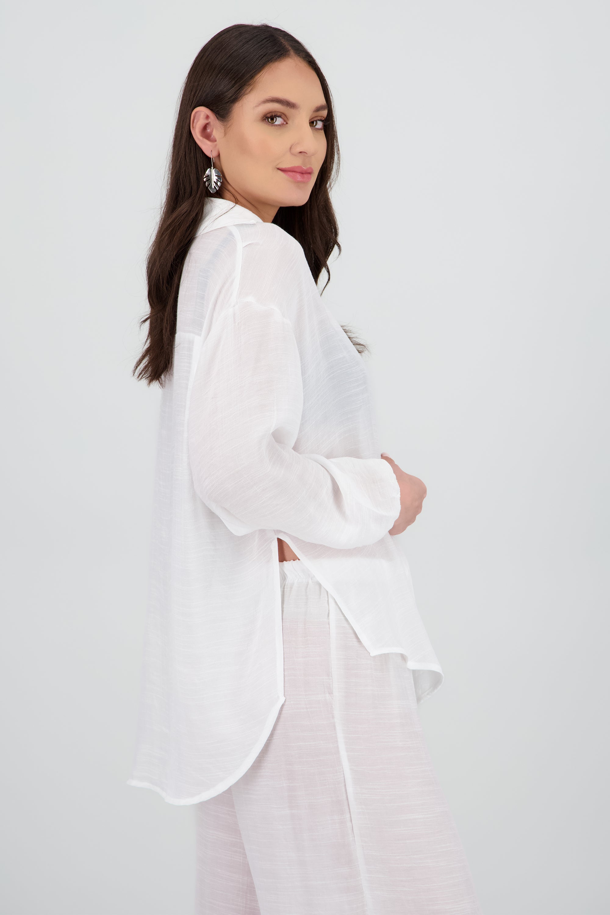 Camisa over ligera manga larga BLANCO