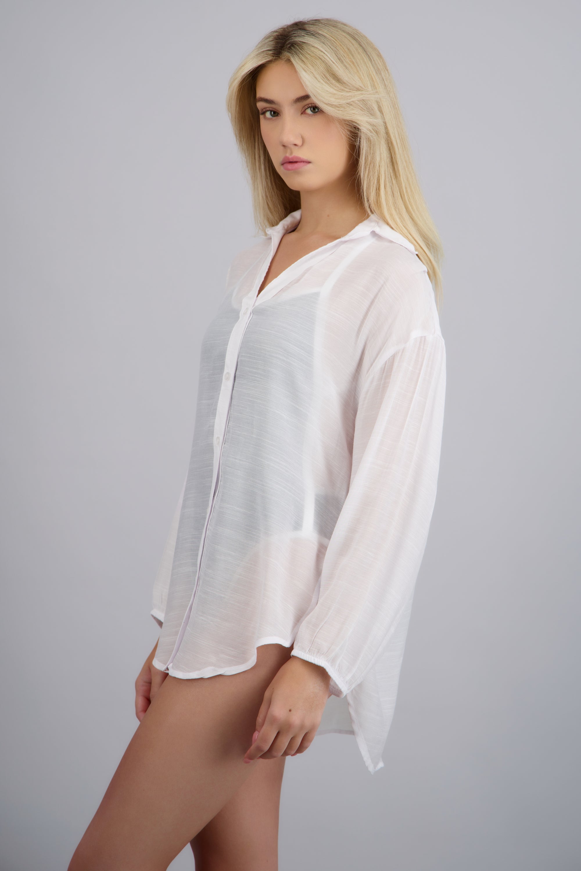 Camisa over ligera manga larga CREMA