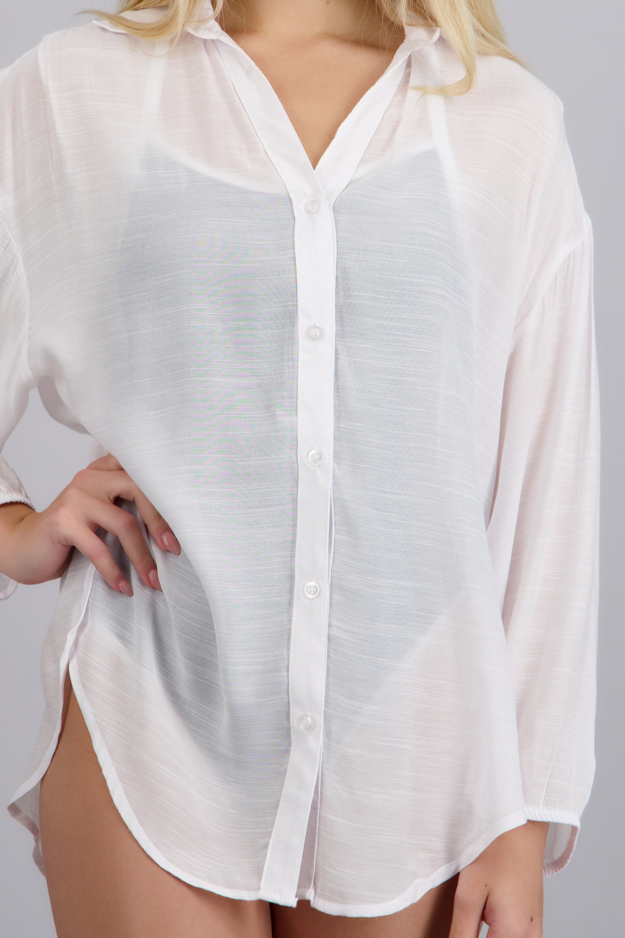 Camisa over ligera manga larga CREMA