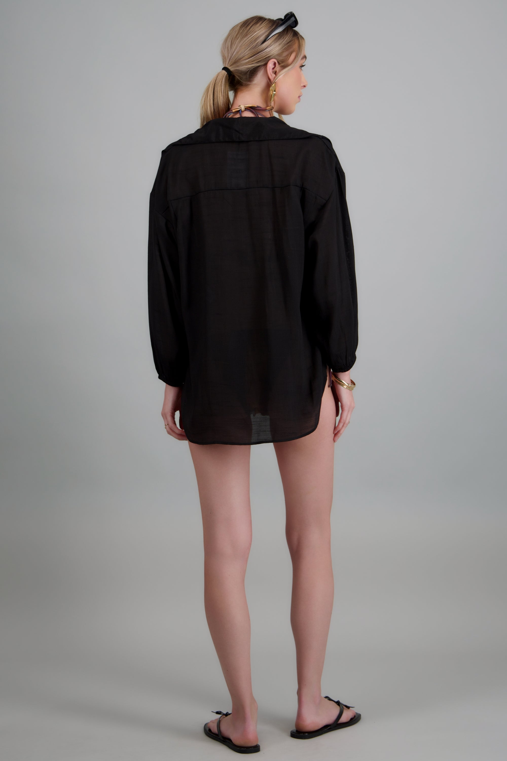 Camisa over ligera manga larga NEGRO