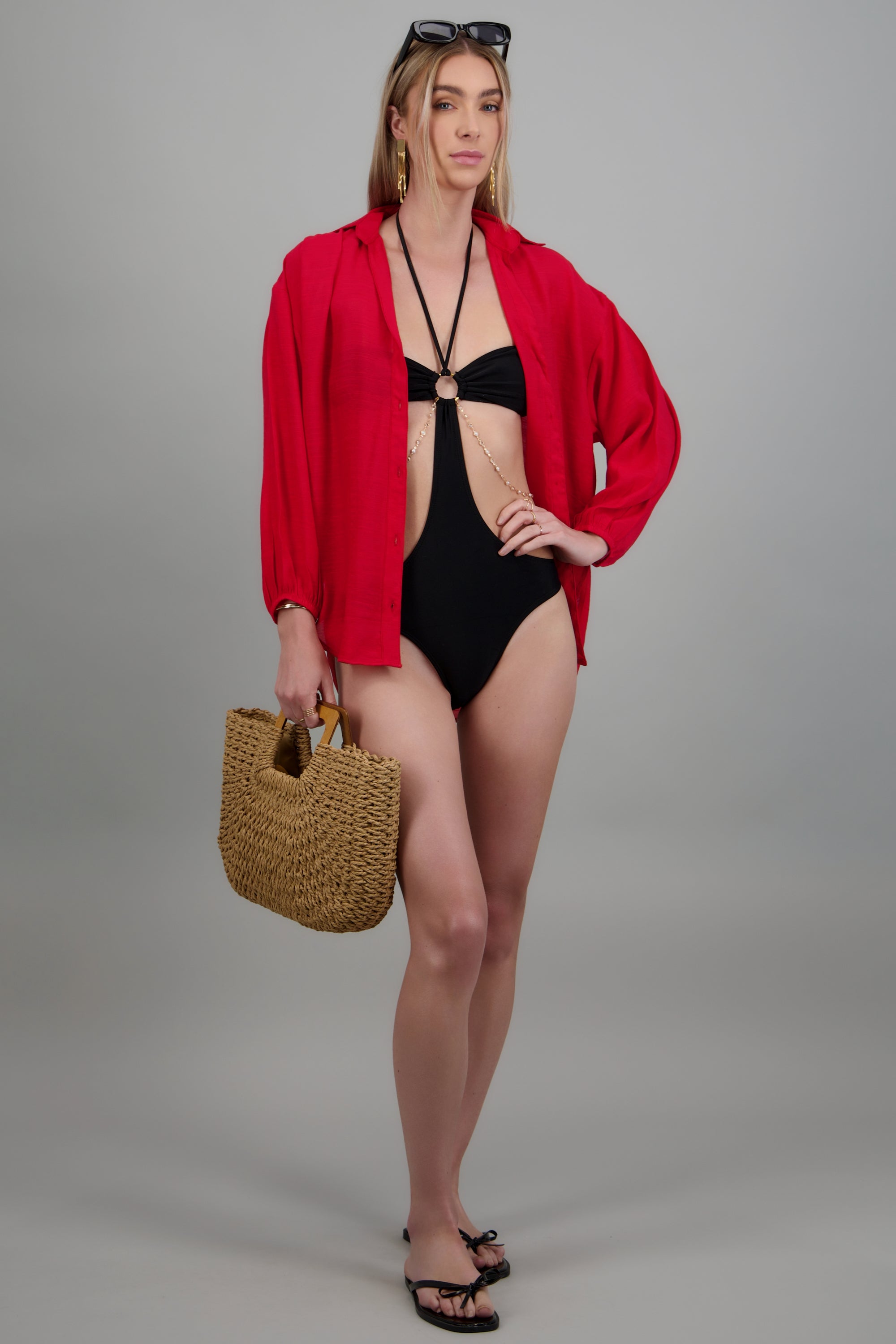 Camisa over ligera manga larga ROJO