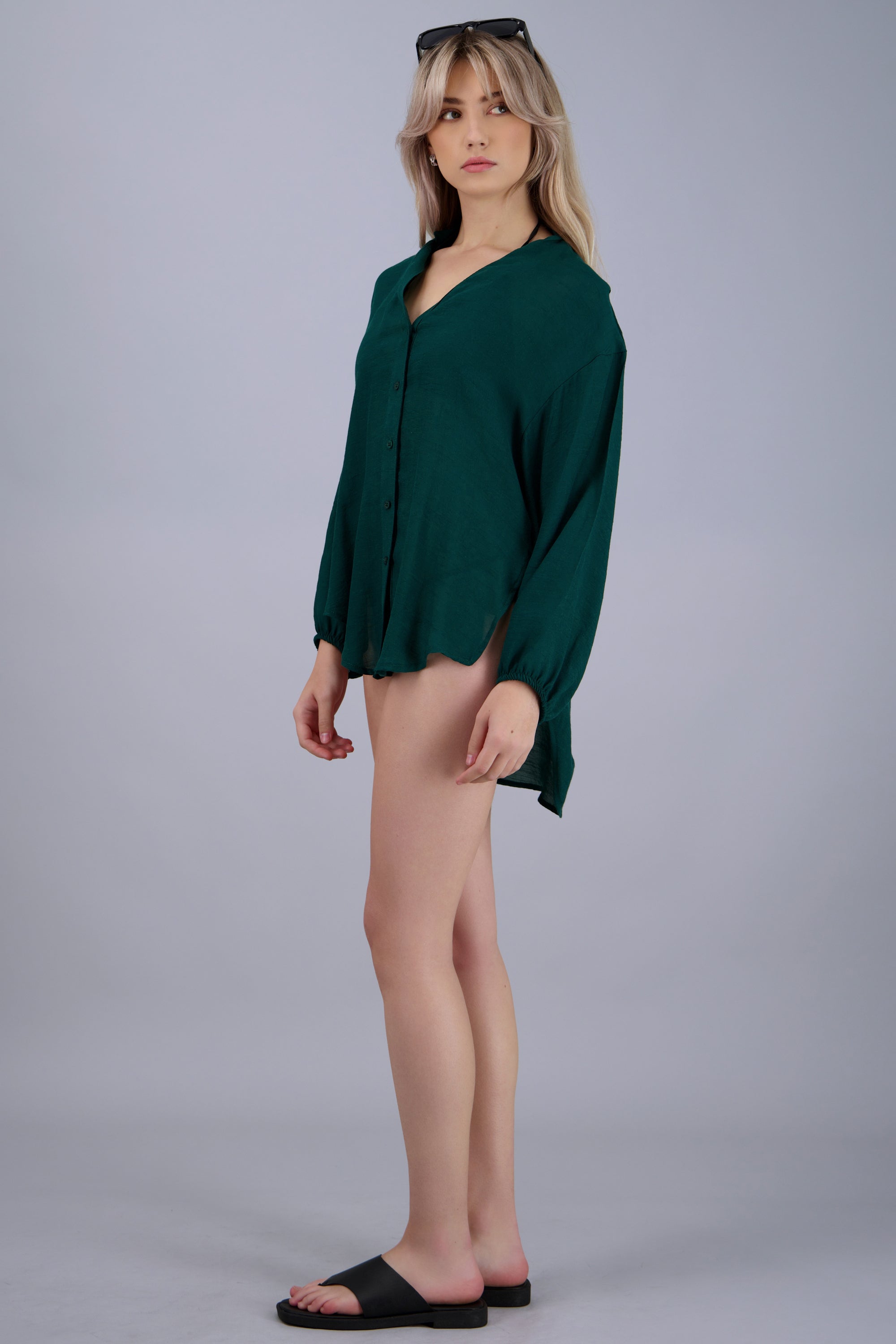 Camisa over ligera manga larga VERDE BOTELLA