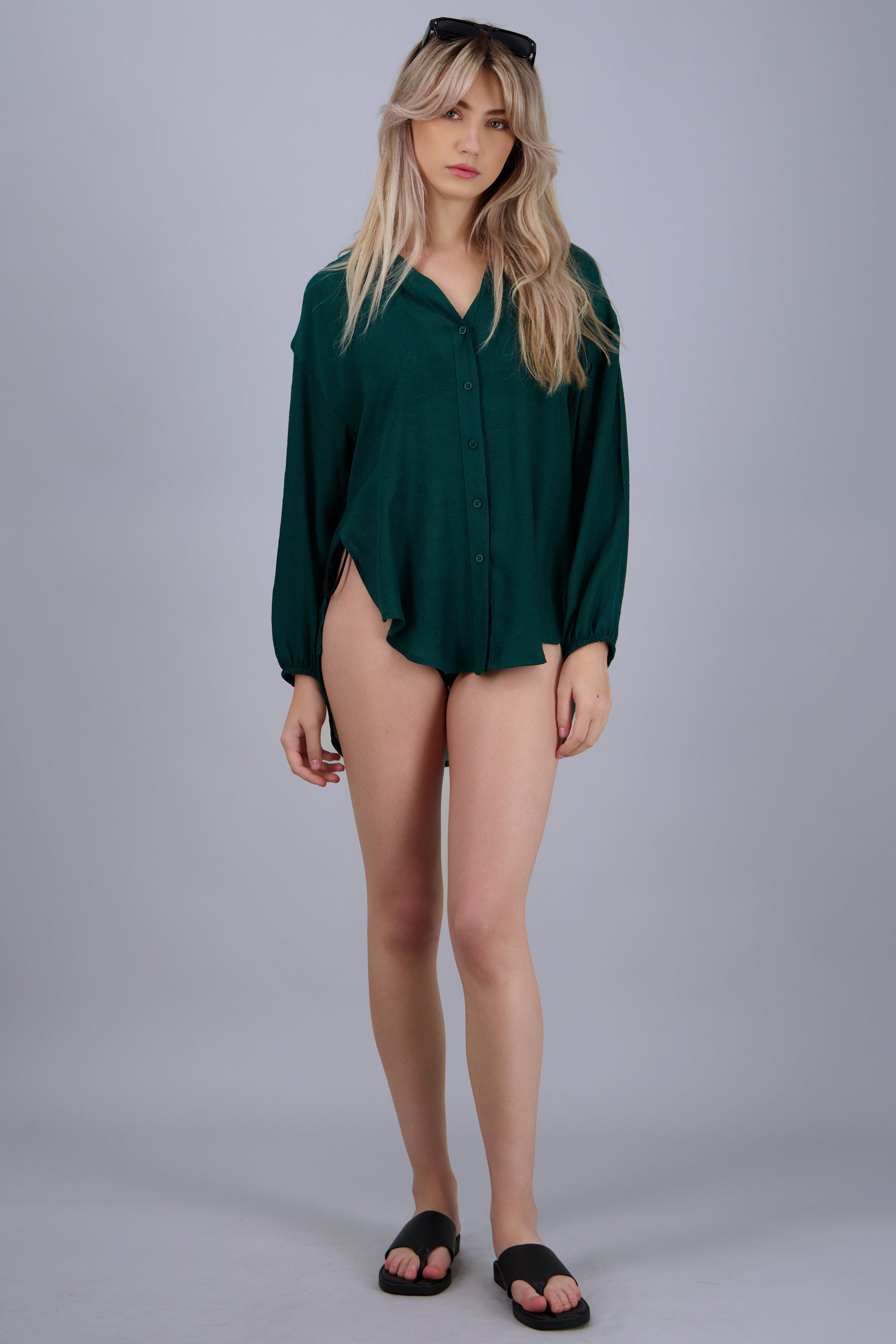 Camisa over ligera manga larga VERDE BOTELLA