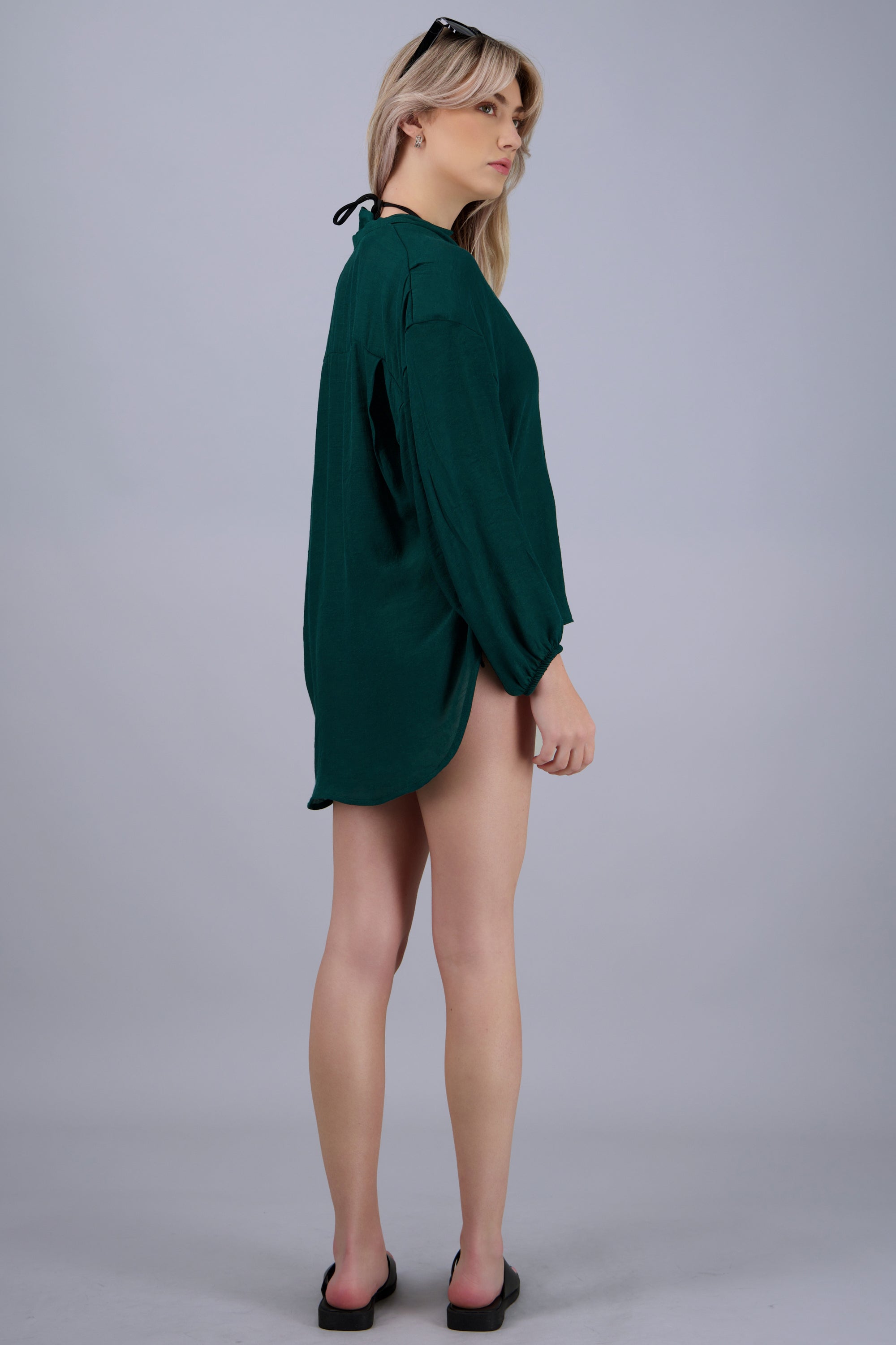 Camisa over ligera manga larga VERDE BOTELLA