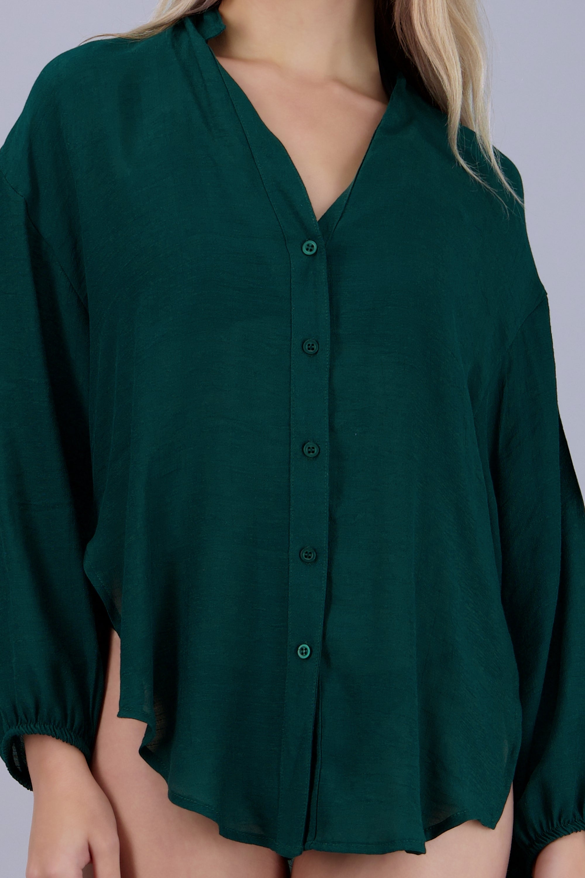 Camisa over ligera manga larga VERDE BOTELLA