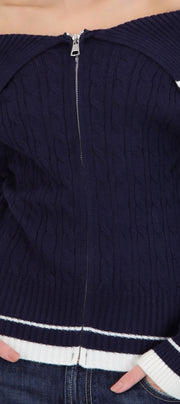 Cardigan contraste off shoulder con cierre