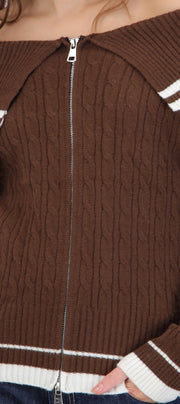Cardigan contraste off shoulder con cierre