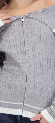 Cardigan contraste off shoulder con cierre