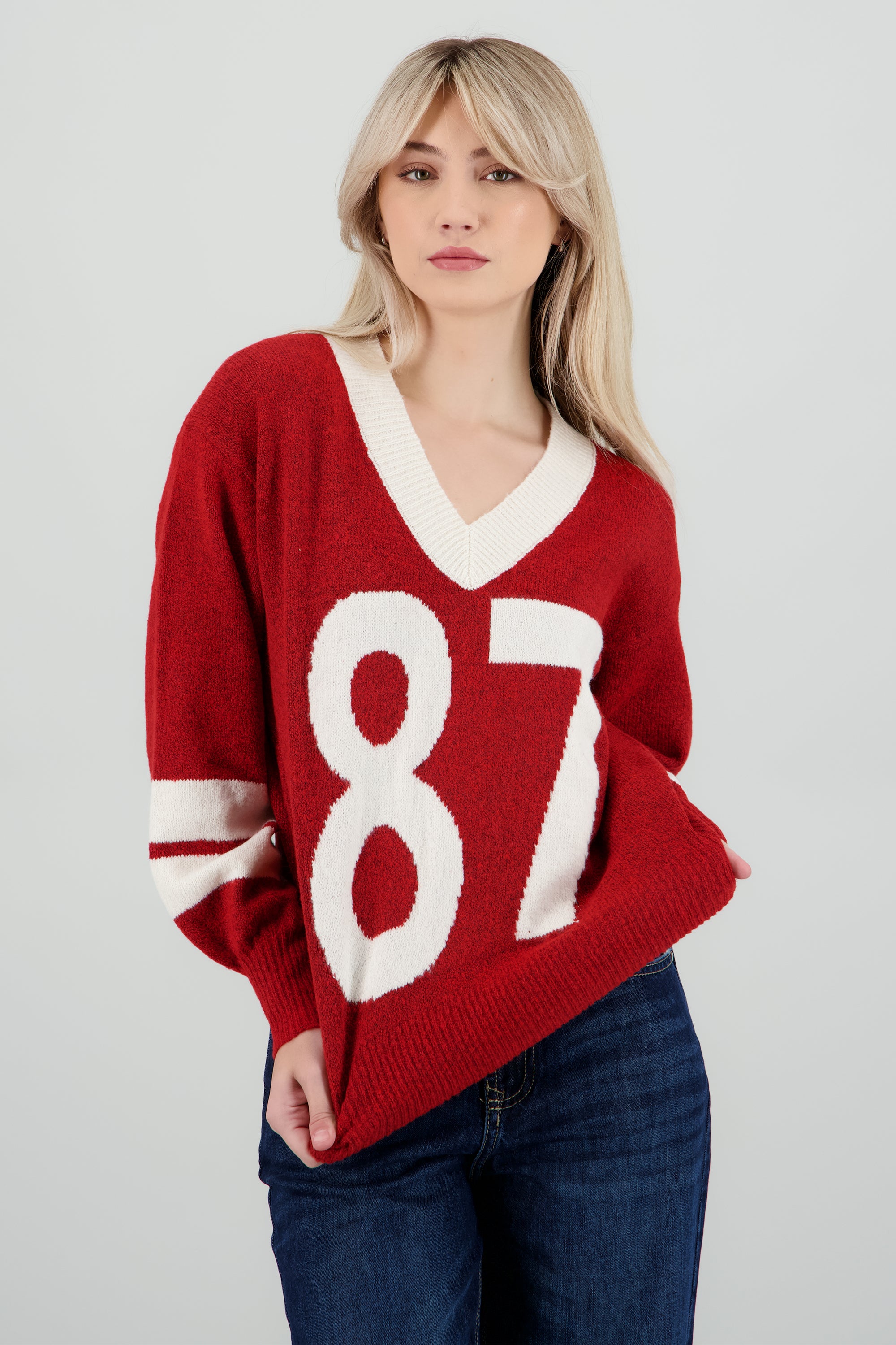 Sueter #87 manga amplia tacto super suave grueso VINO COMBO
