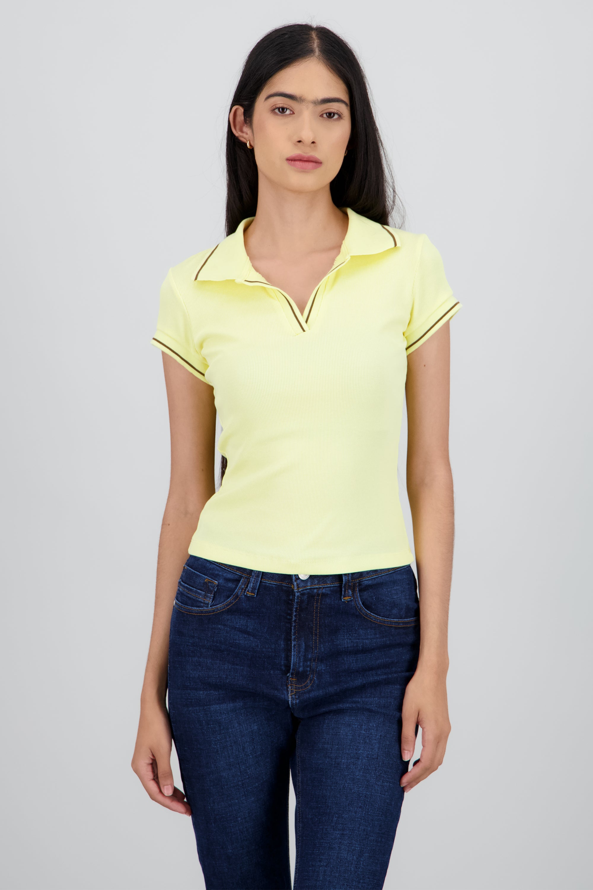Top cuello polo AMARILLO COMBO